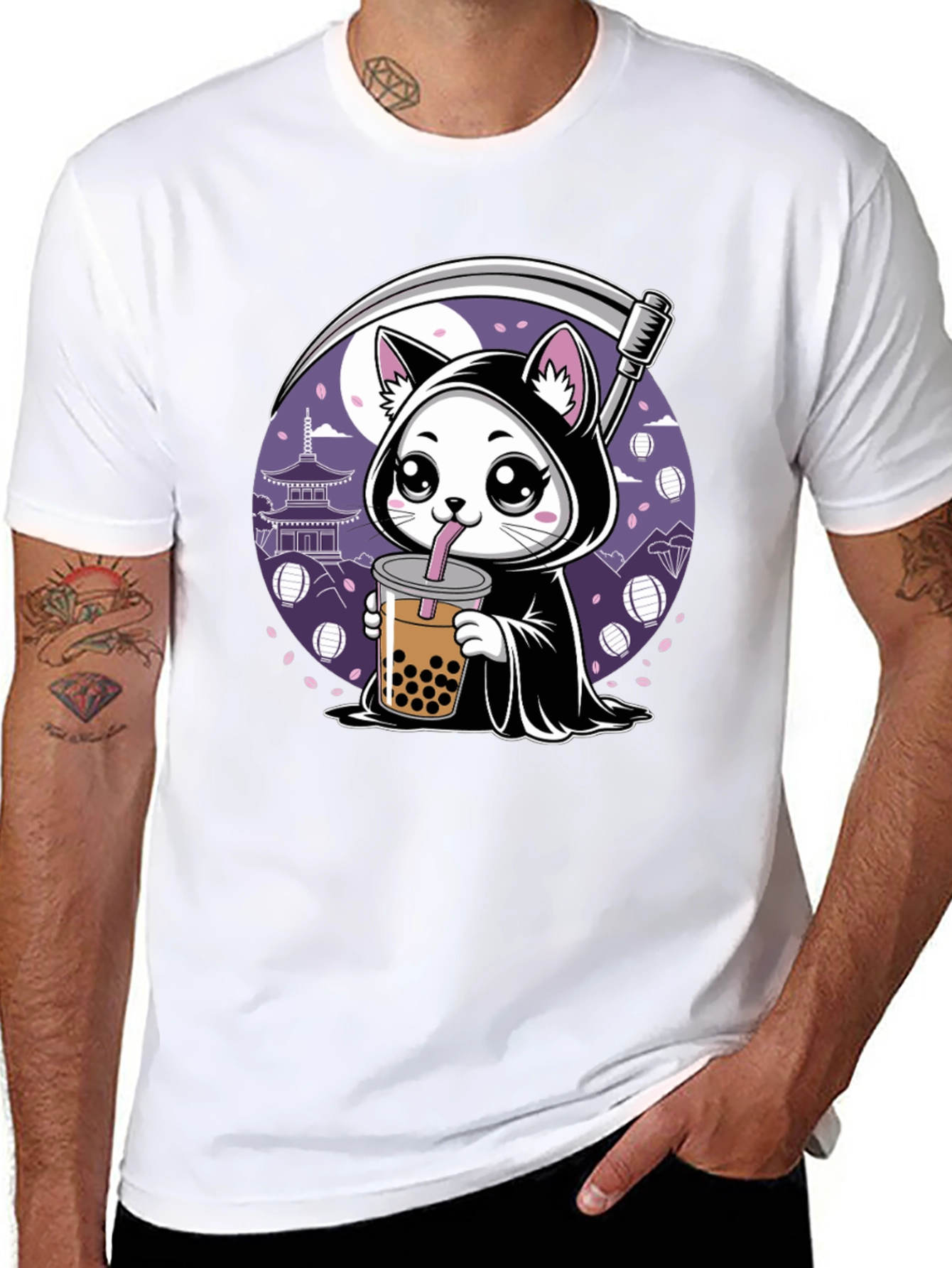 Grim Reaper Cat Bubble Tea Graphic Tee