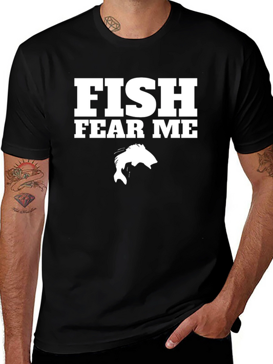 Fish Fear Me Graphic Print Black Cotton T-Shirt