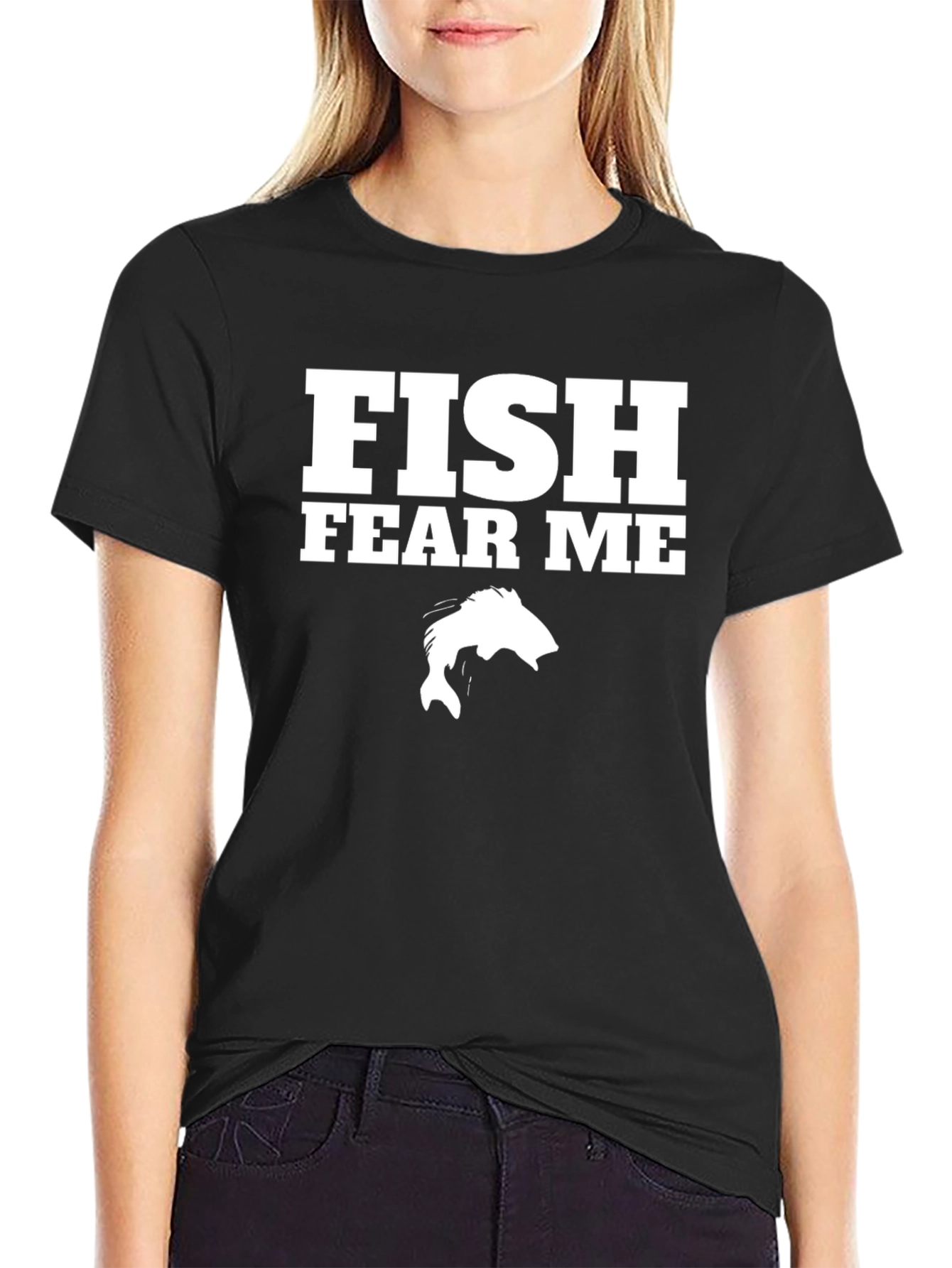 Fish Fear Me Graphic Print Black Cotton T-Shirt