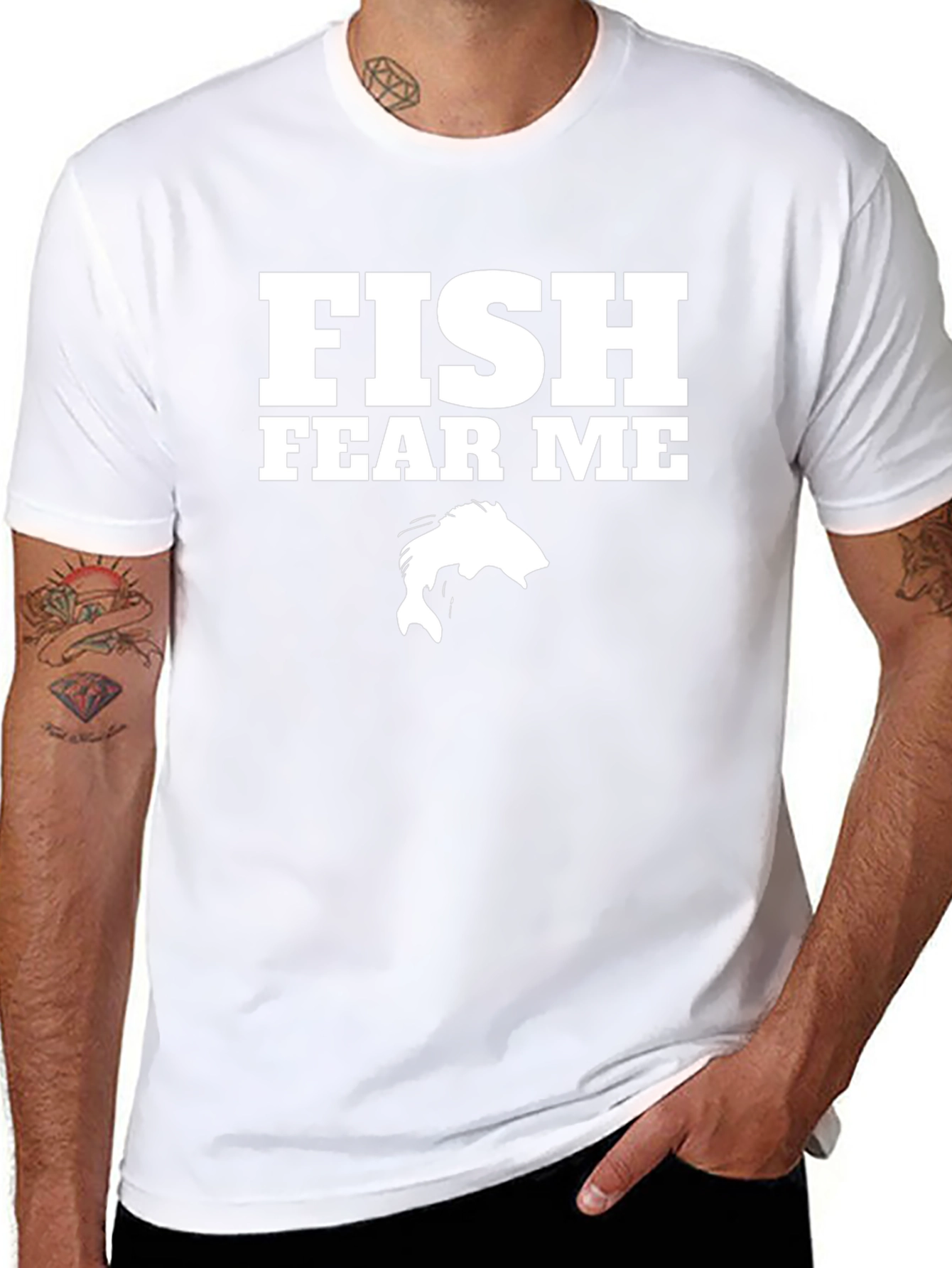 Fish Fear Me Graphic Print Black Cotton T-Shirt