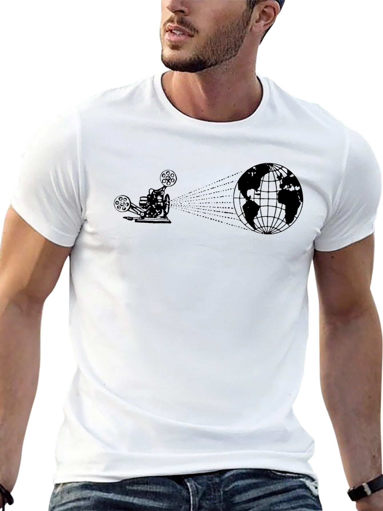 Film Projector Earth Graphic T-Shirt