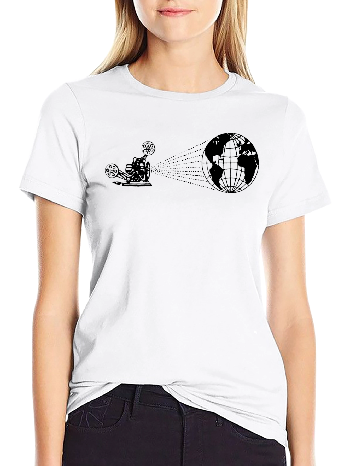 Film Projector Earth Graphic T-Shirt