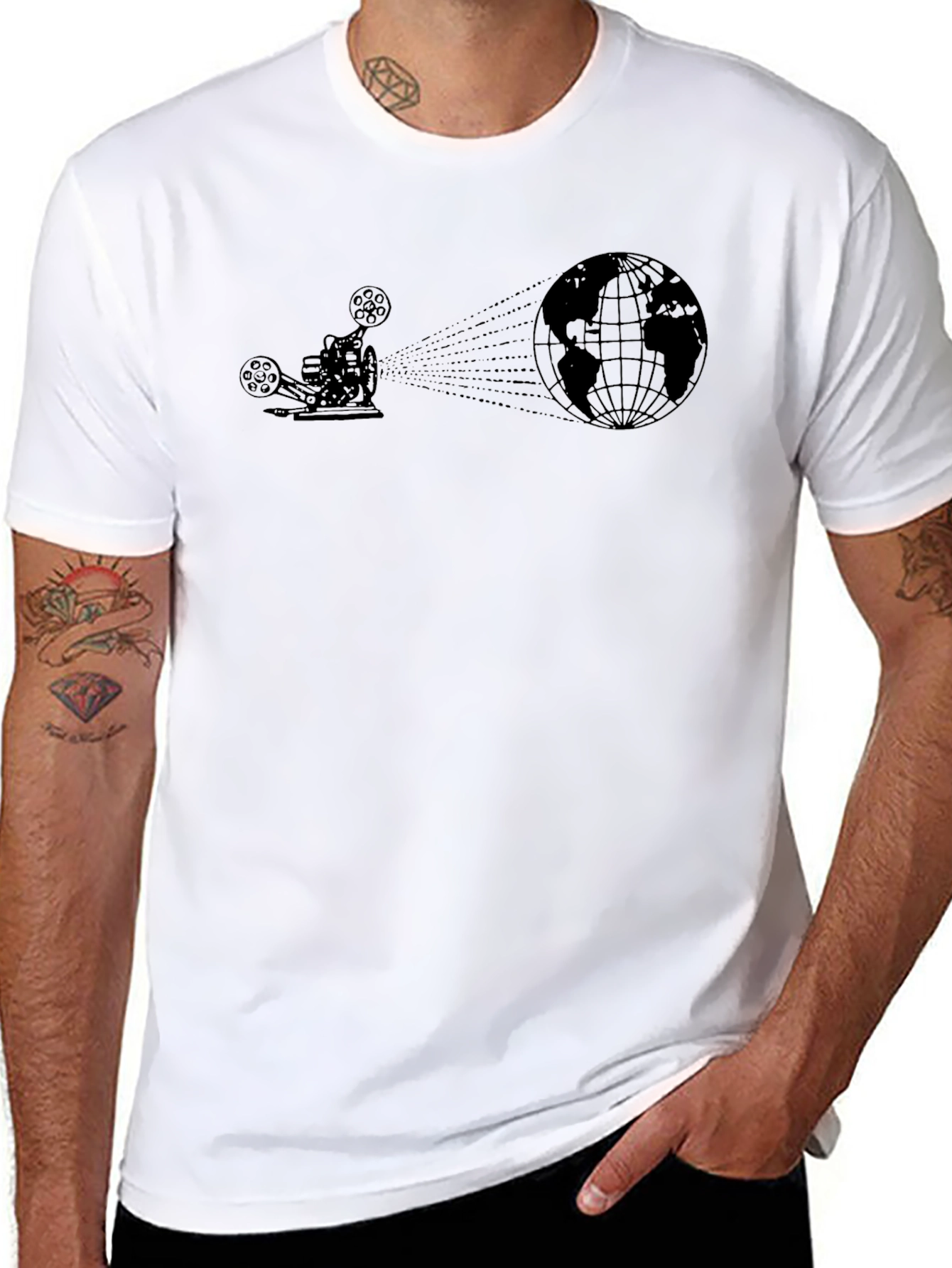 Film Projector Earth Graphic T-Shirt
