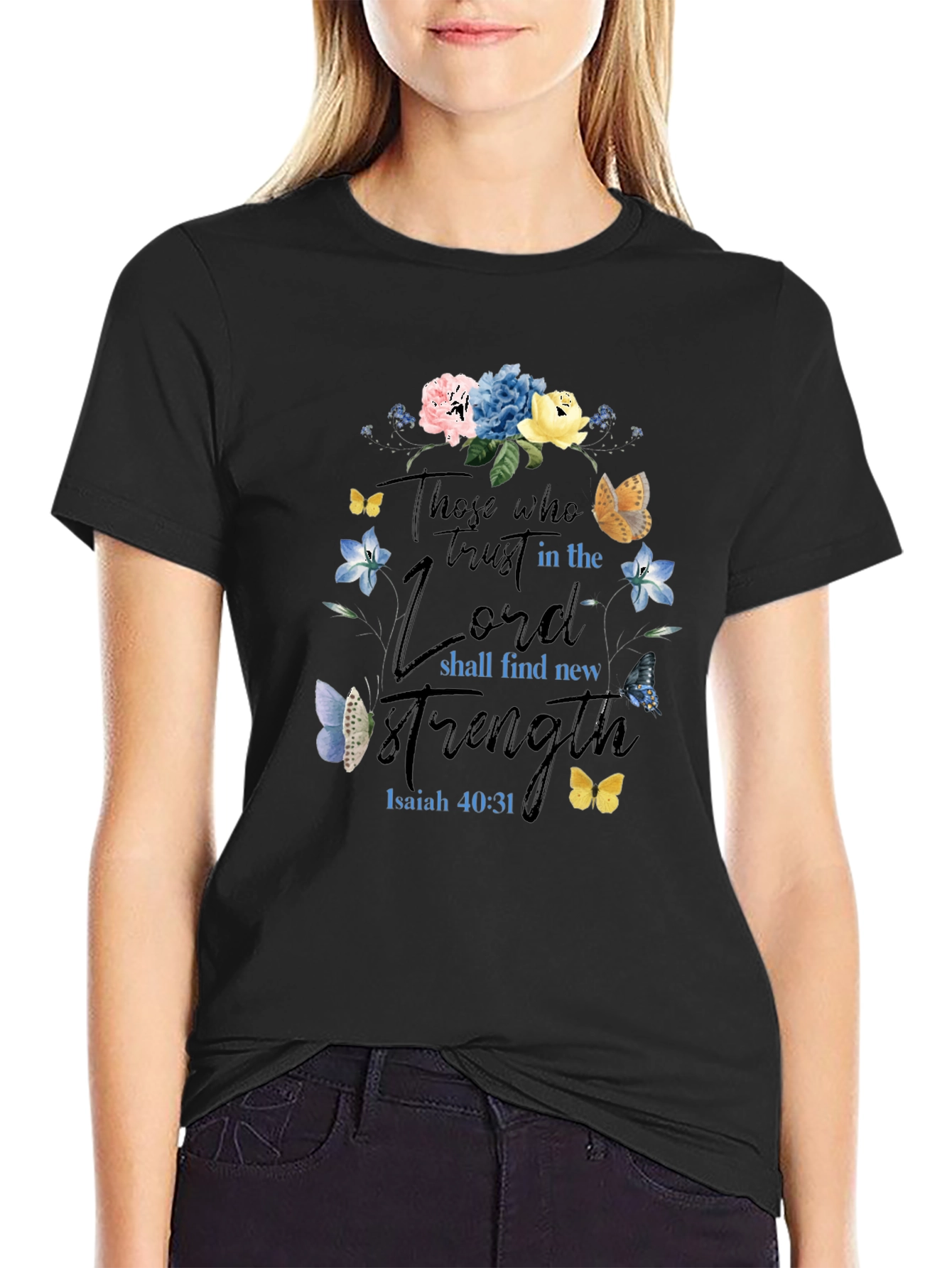 Faith-Based Floral T-Shirt - Isaiah 40:31