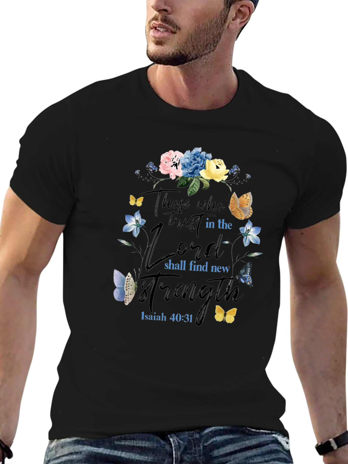 Faith-Based Floral T-Shirt - Isaiah 40:31
