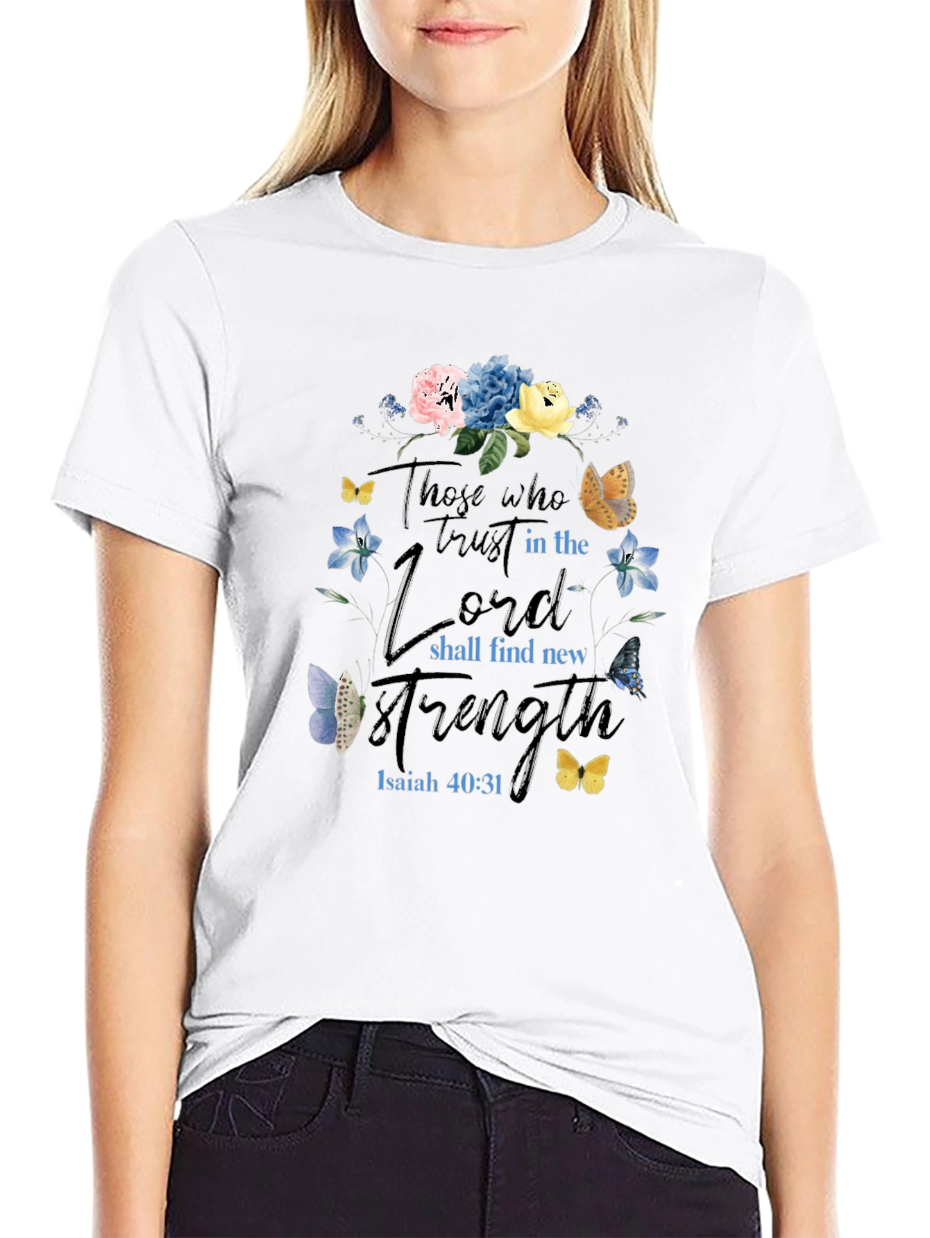 Faith-Based Floral T-Shirt - Isaiah 40:31