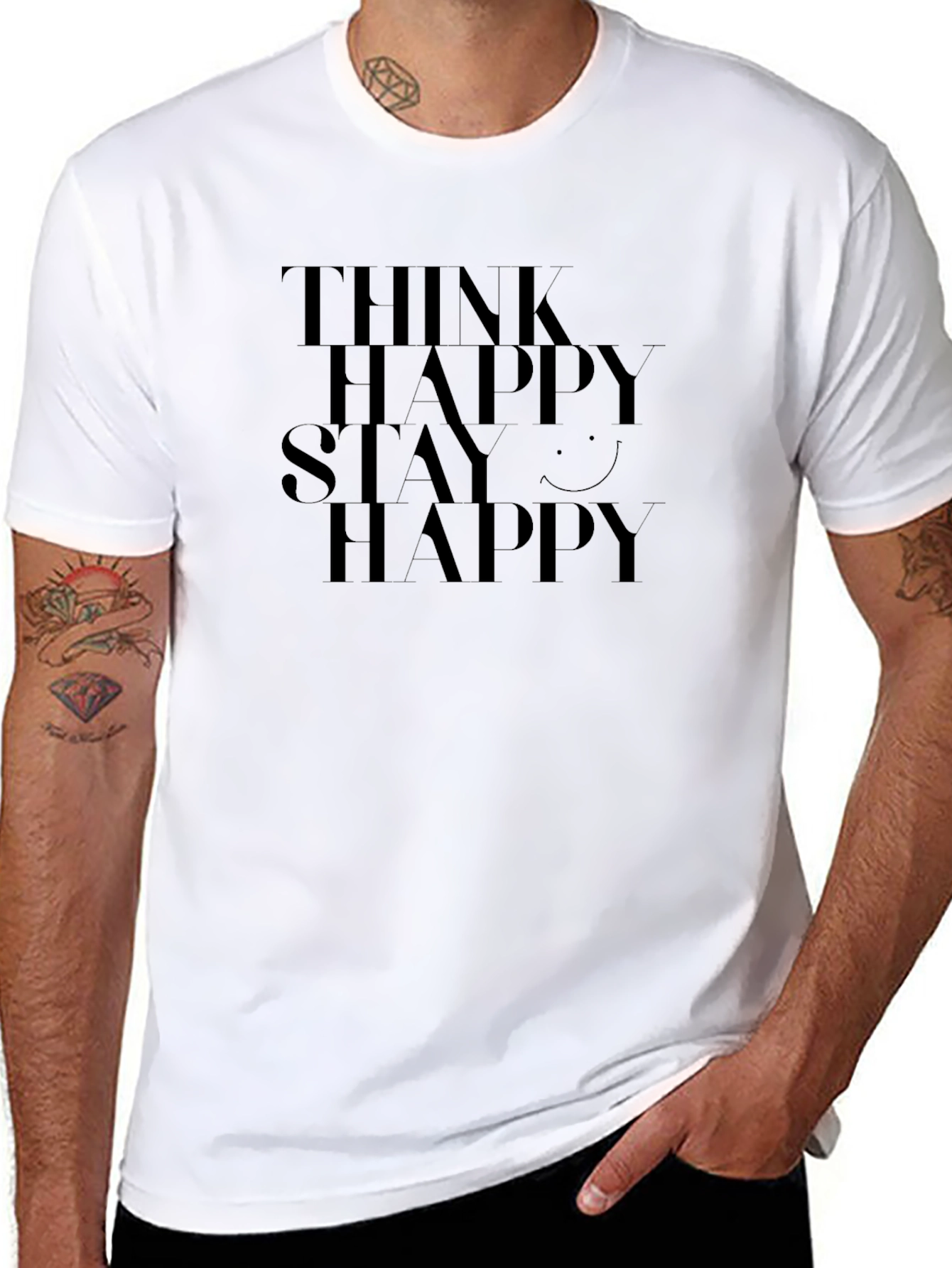 Think Happy Stay Happy Black T-Shirt
