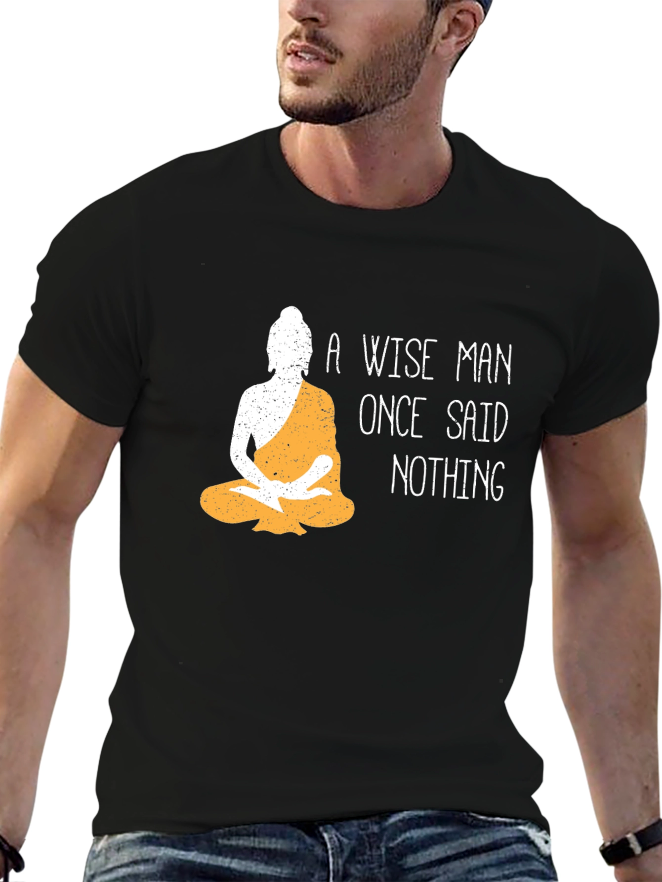 Wise Man Buddha Graphic T-Shirt - Black