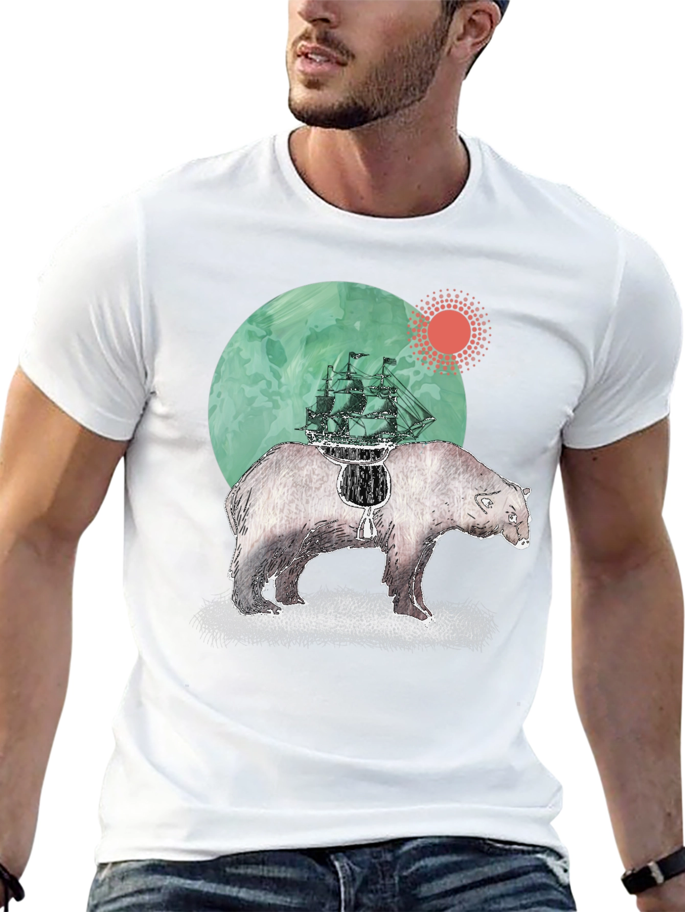 Bear and Ship Graphic T-Shirt