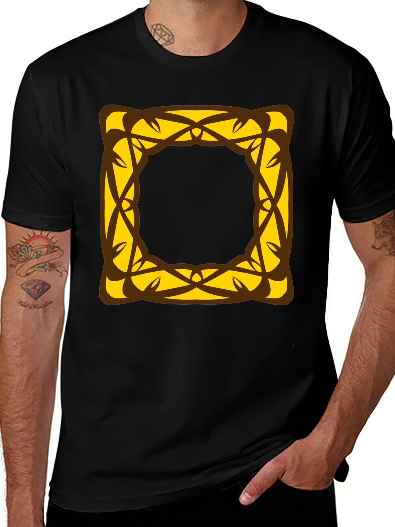 Stylish Black T-Shirt with Geometric Square Design