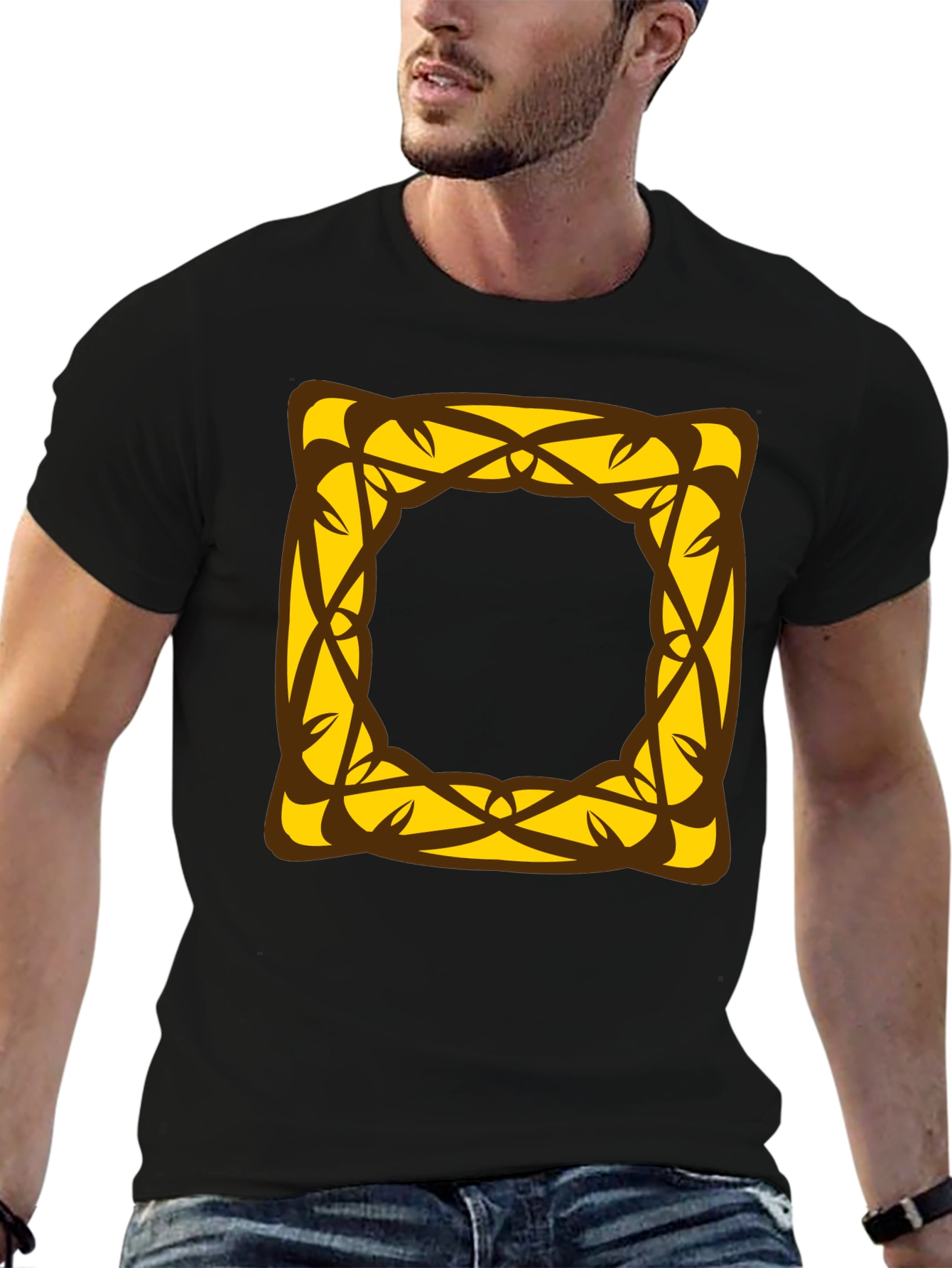 Stylish Black T-Shirt with Geometric Square Design