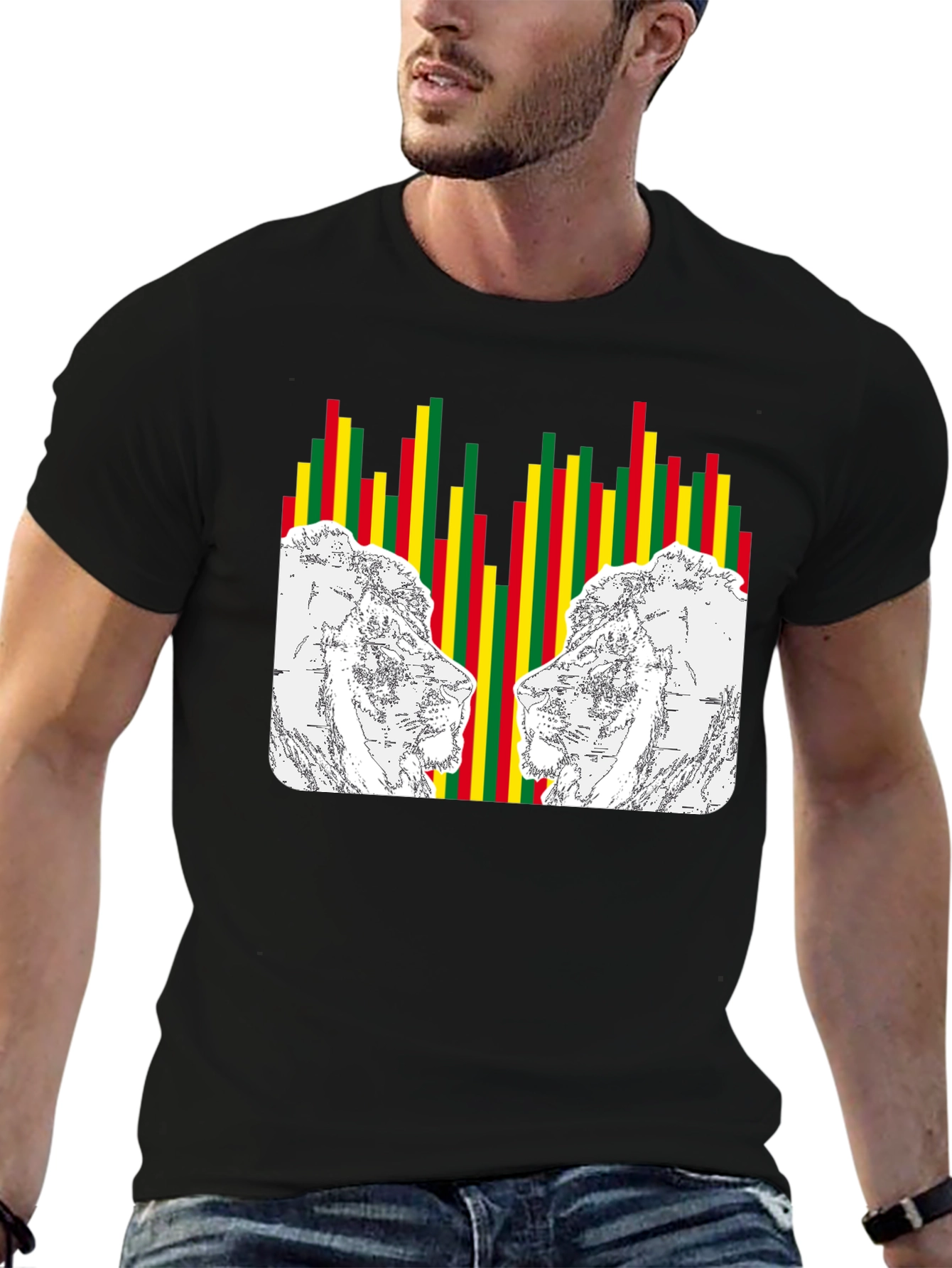 Rasta Lion Graphic T-Shirt - Black