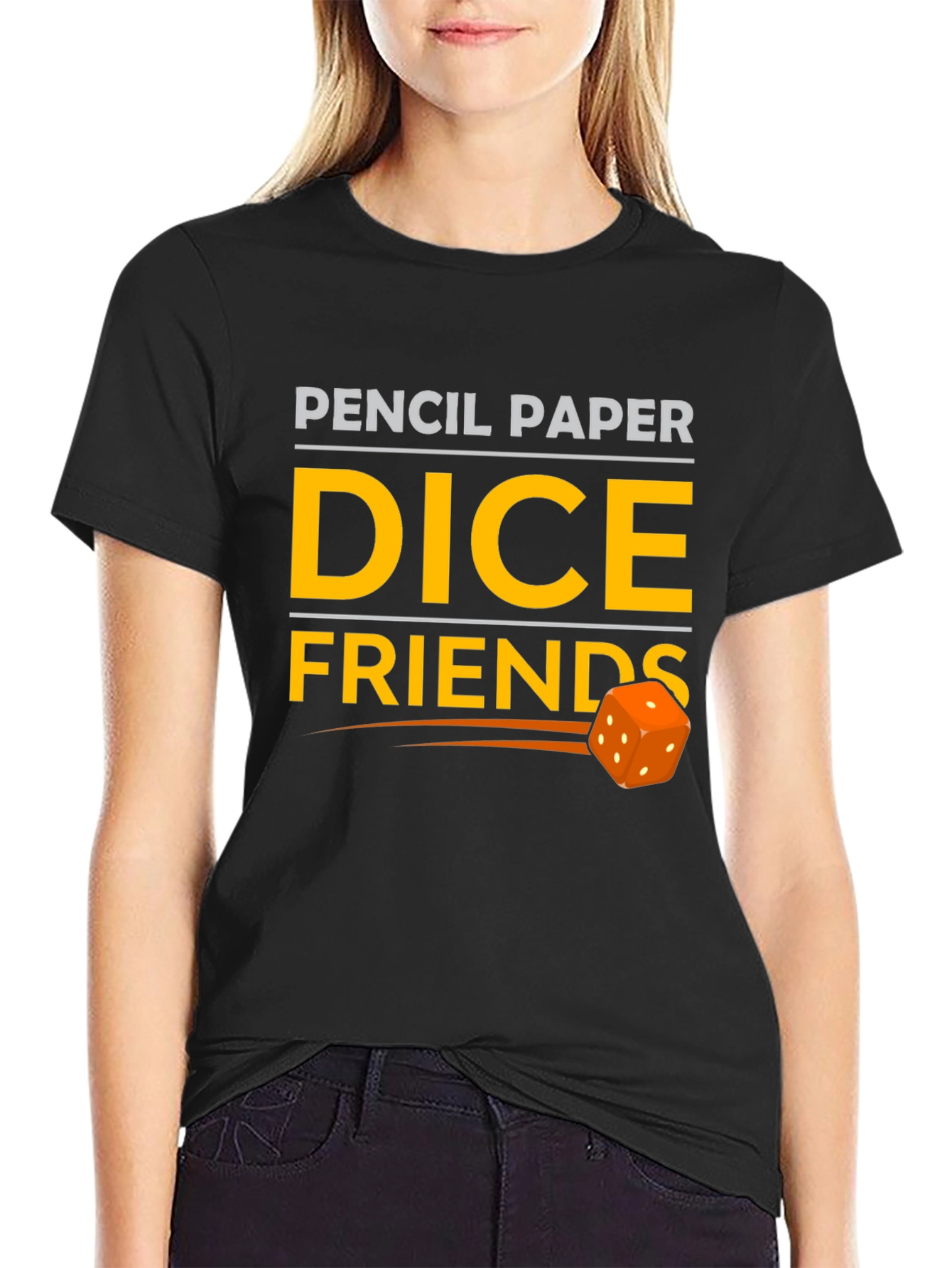 Pencil Paper Dice Friends Black T-Shirt