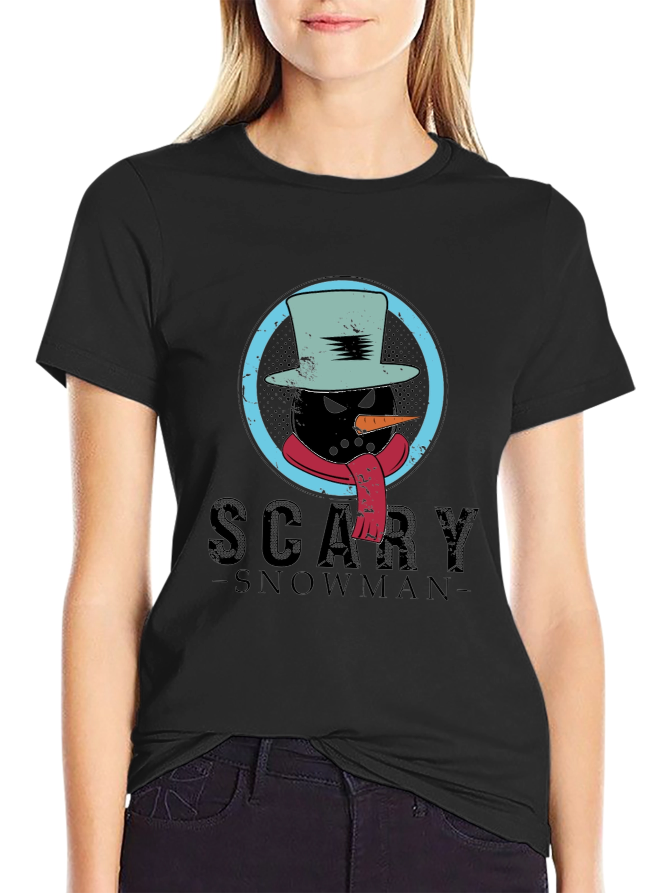 Scary Snowman Graphic Tee - Creepy Winter Design