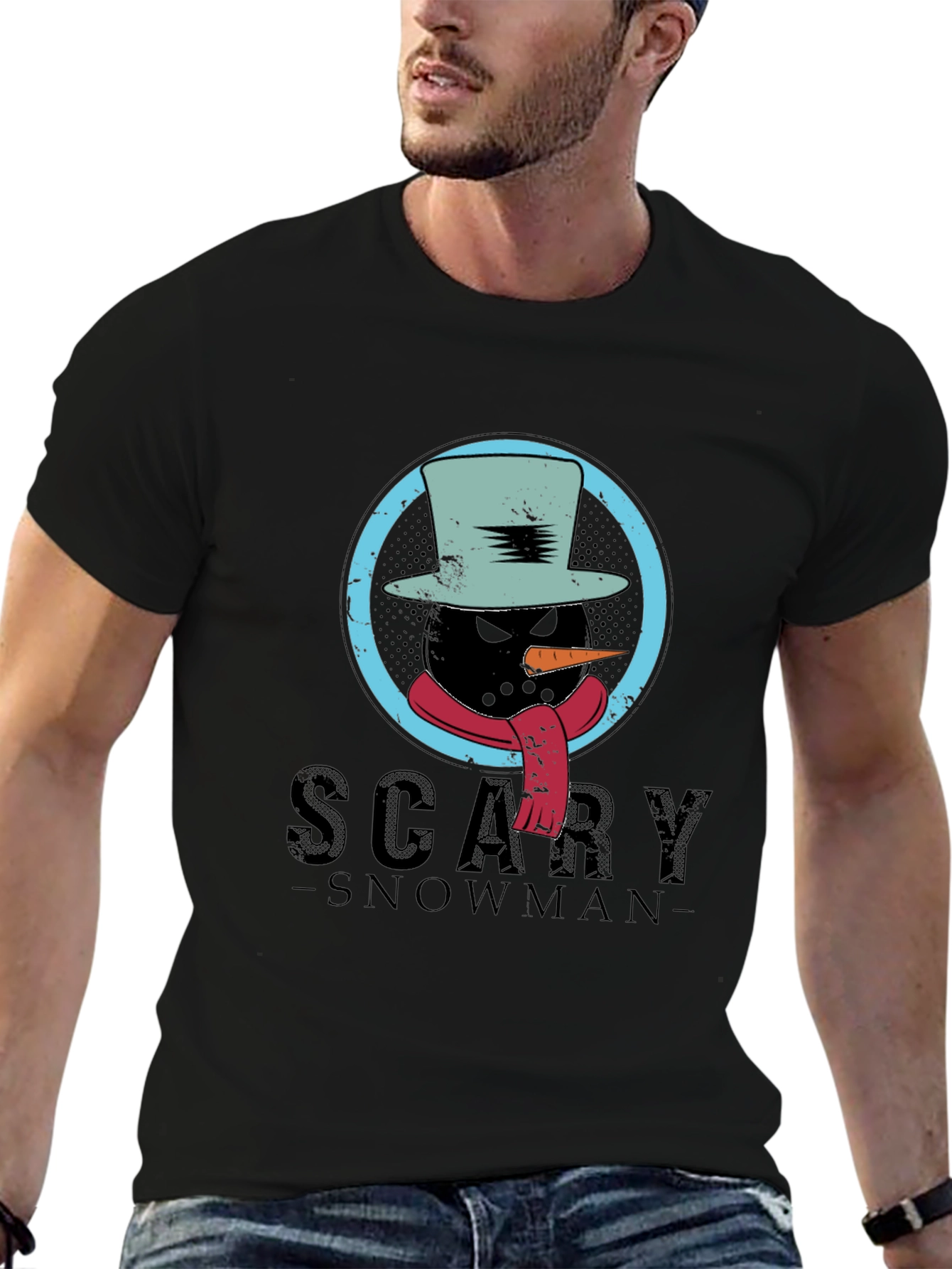 Scary Snowman Graphic Tee - Creepy Winter Design