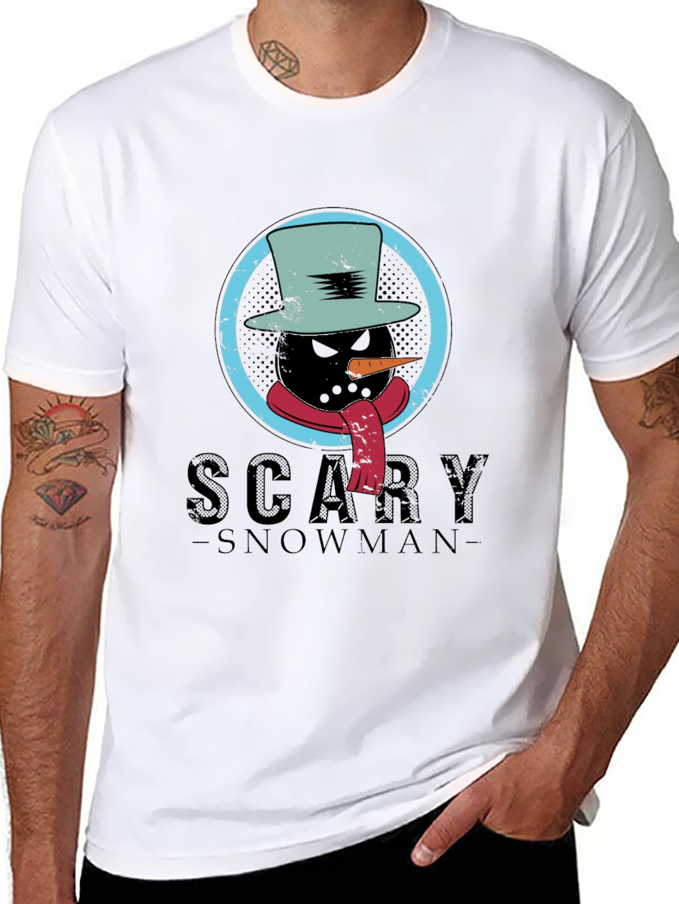 Scary Snowman Graphic Tee - Creepy Winter Design