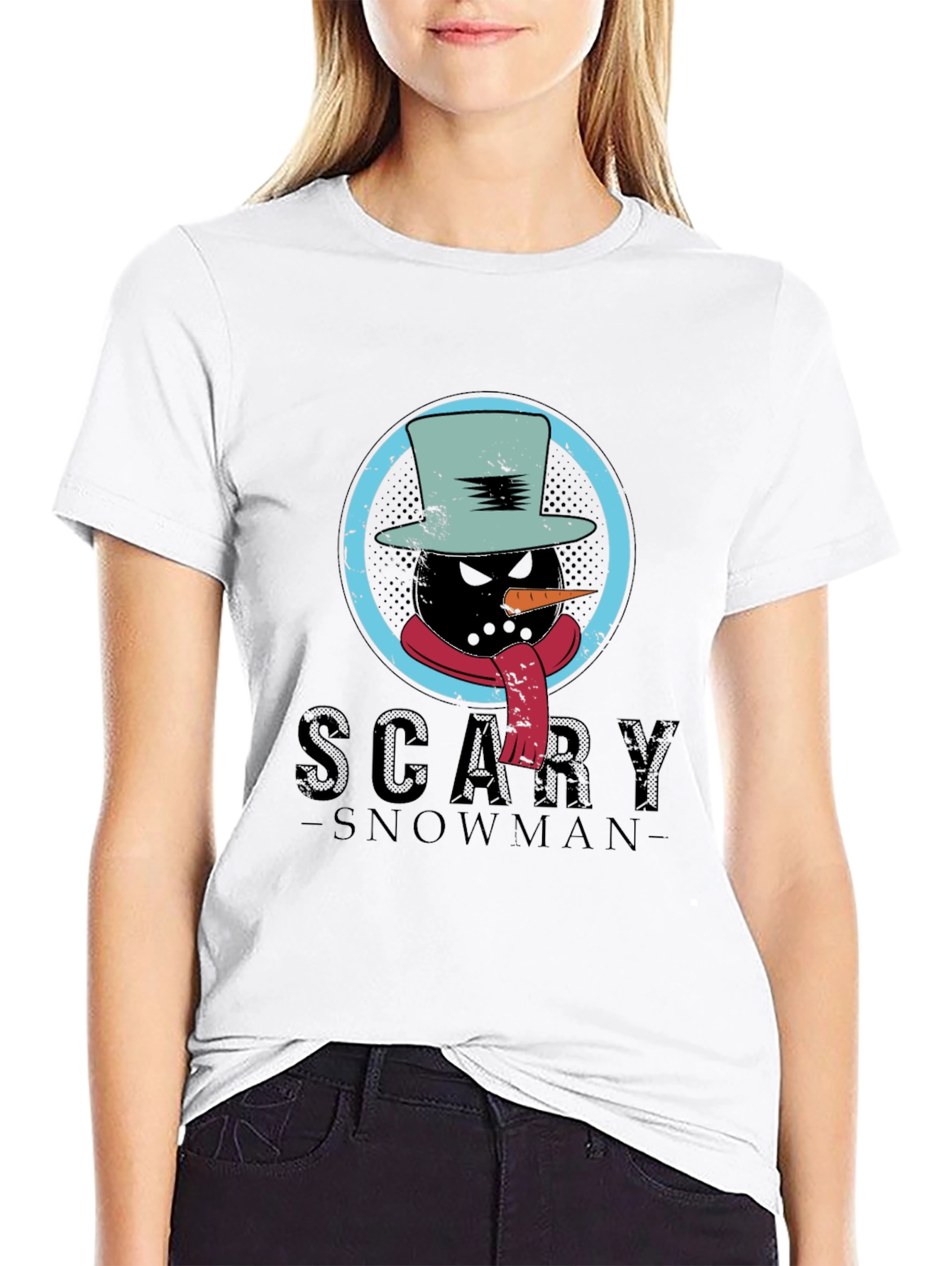 Scary Snowman Graphic Tee - Creepy Winter Design