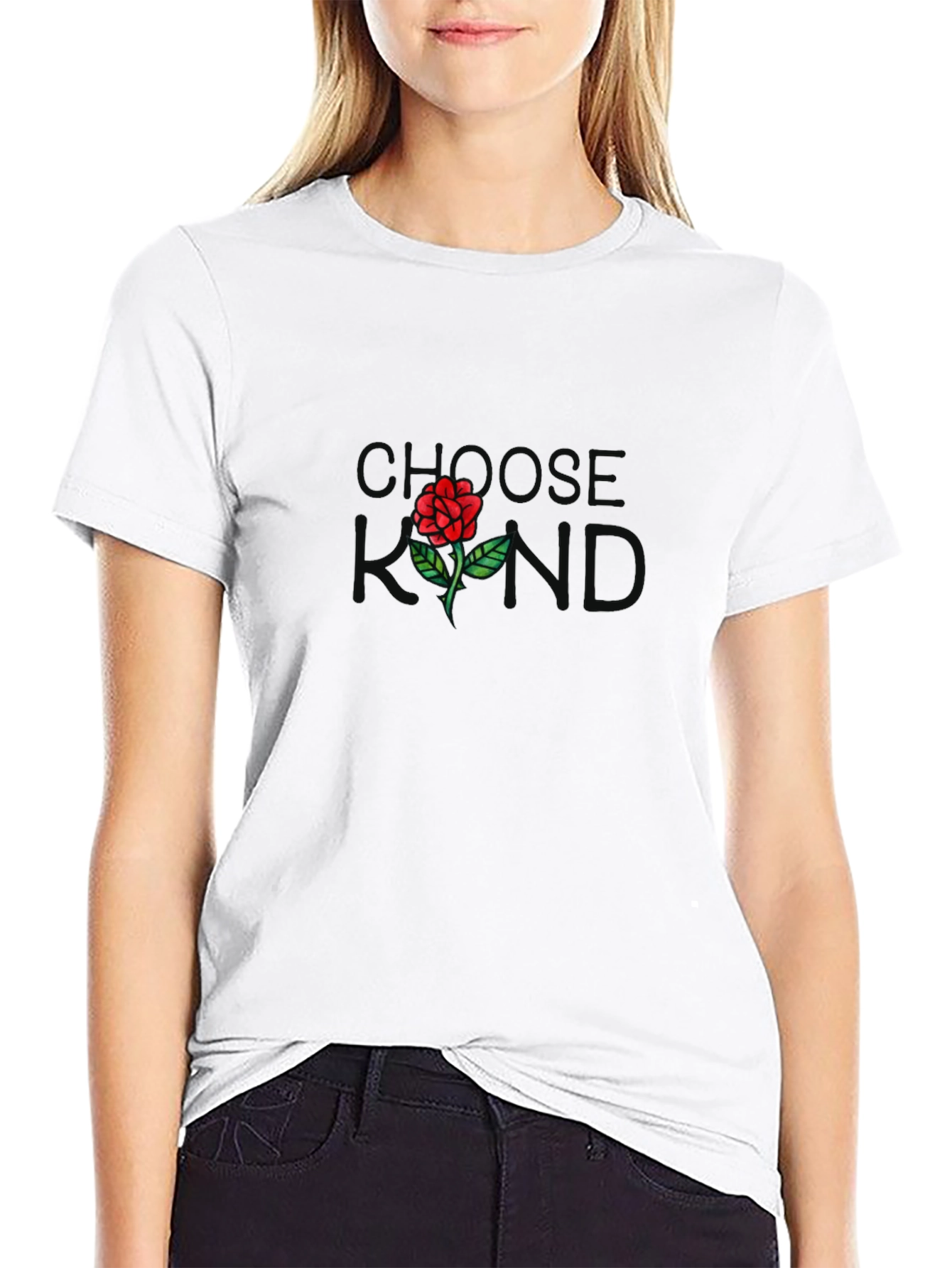 Choose Kind Rose Graphic Black T-Shirt