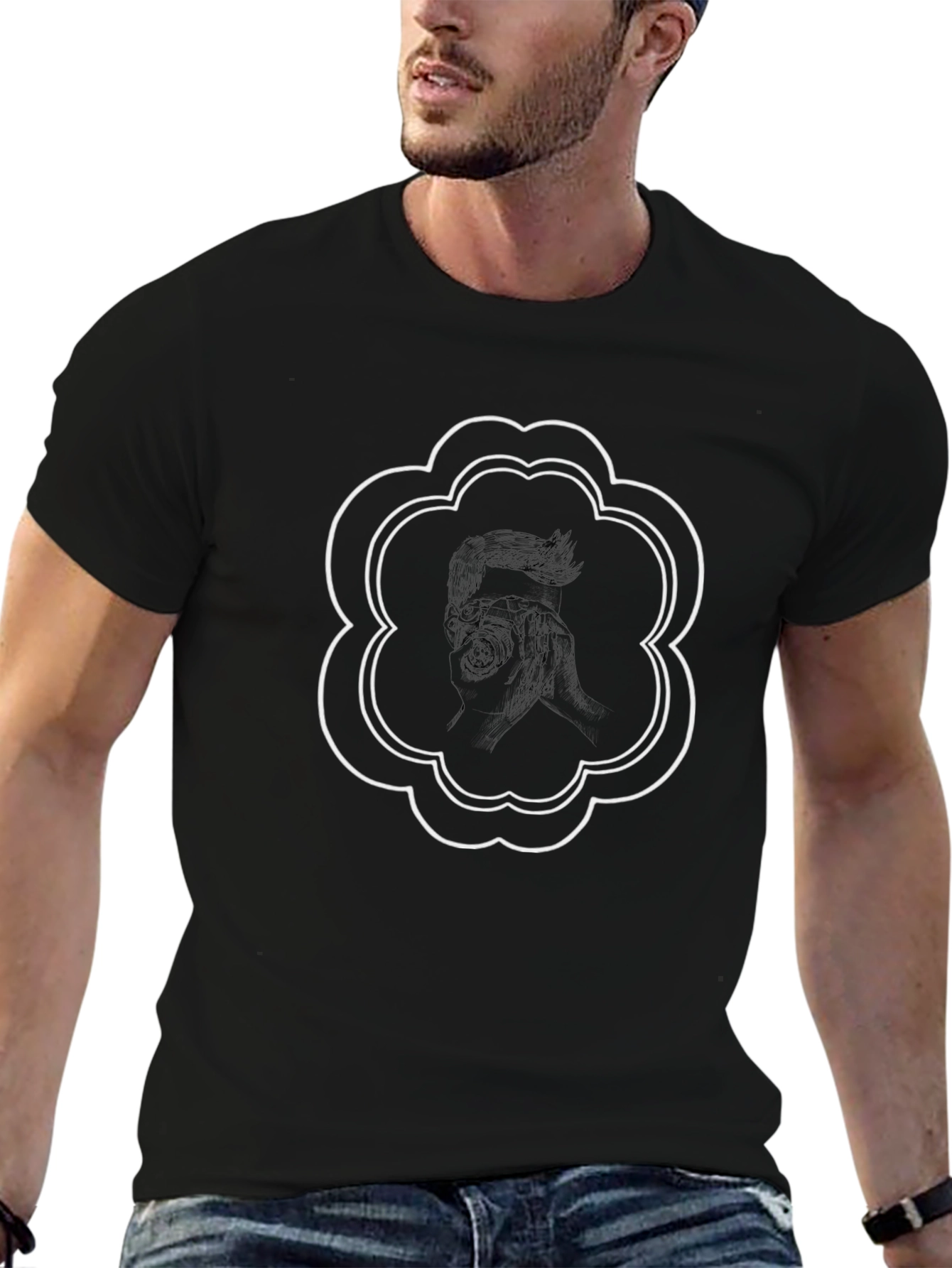 Edgy Graphic Tee - Unique Artistic Design in Black