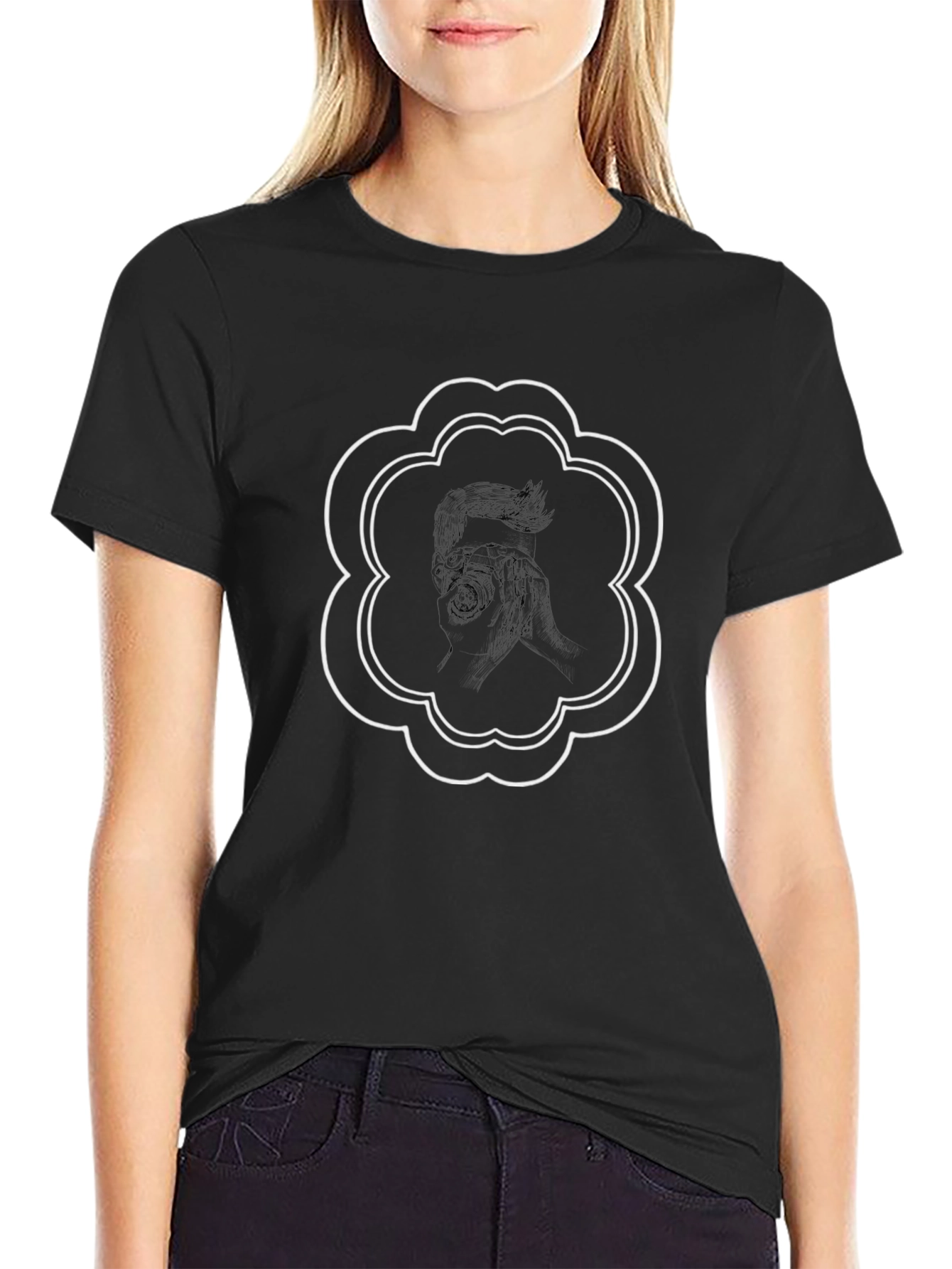 Edgy Graphic Tee - Unique Artistic Design in Black