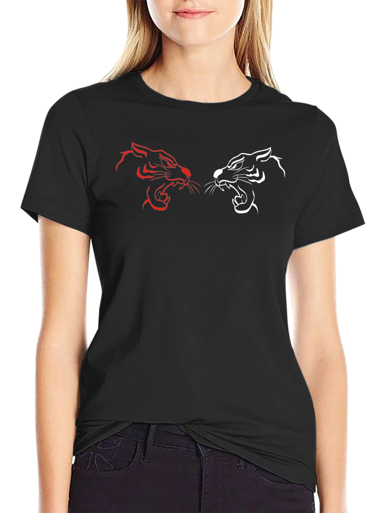 Dual Tiger Graphic Black T-Shirt