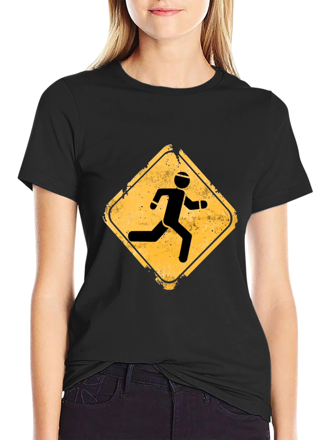 Mens Black Running Sign Graphic Tee