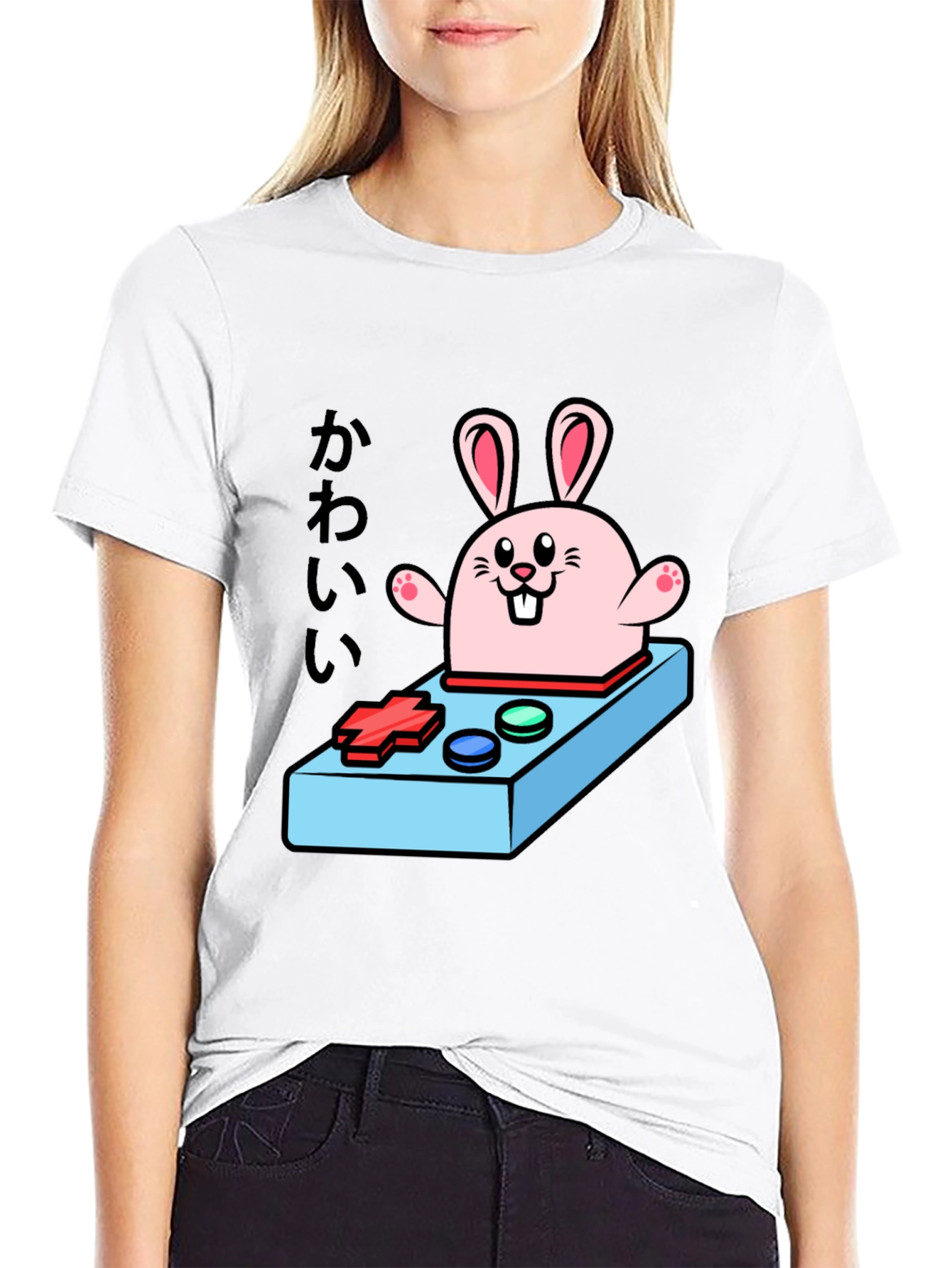 Kawaii Gamer Bunny T-Shirt - Black
