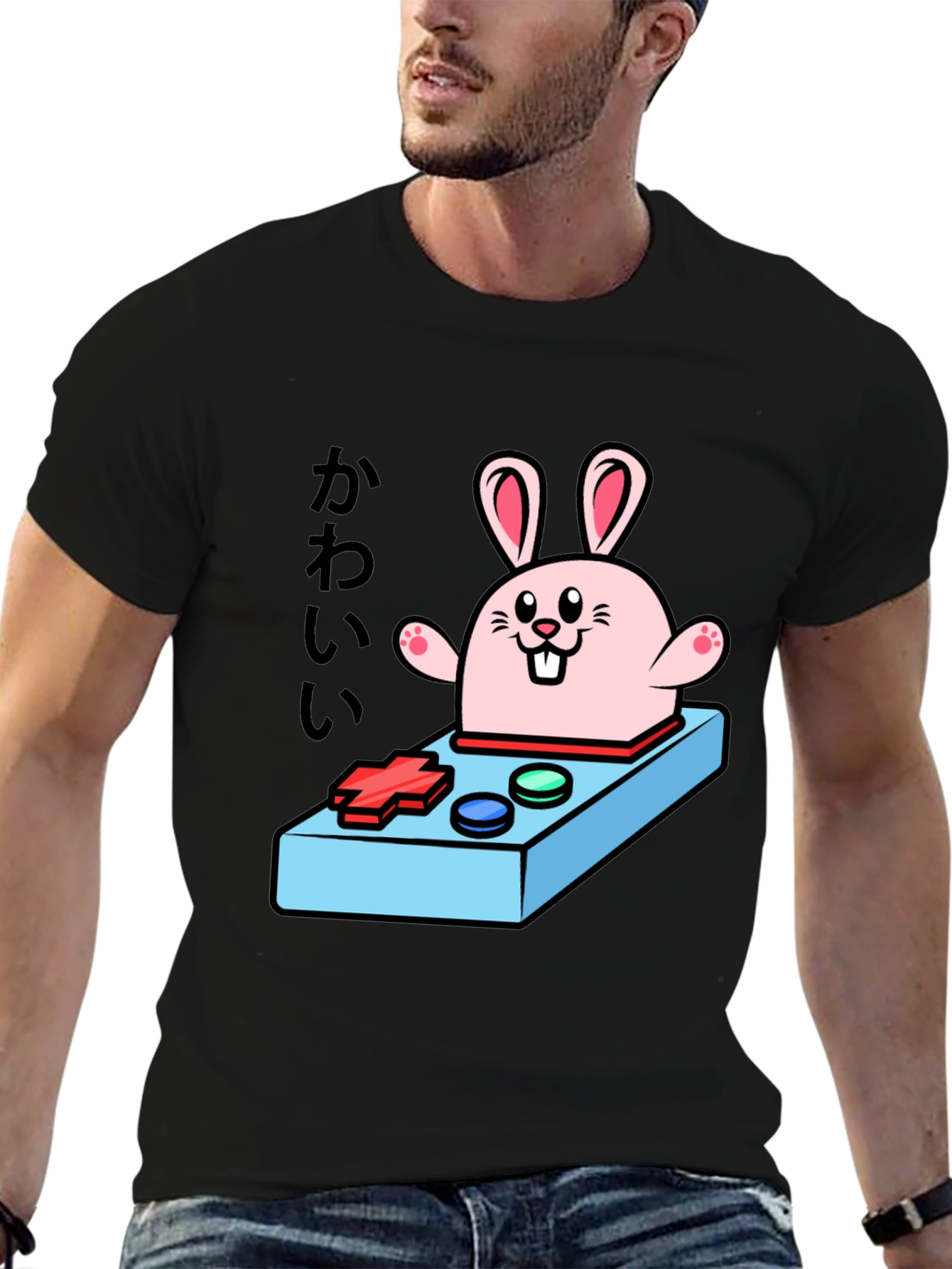 Kawaii Gamer Bunny T-Shirt - Black
