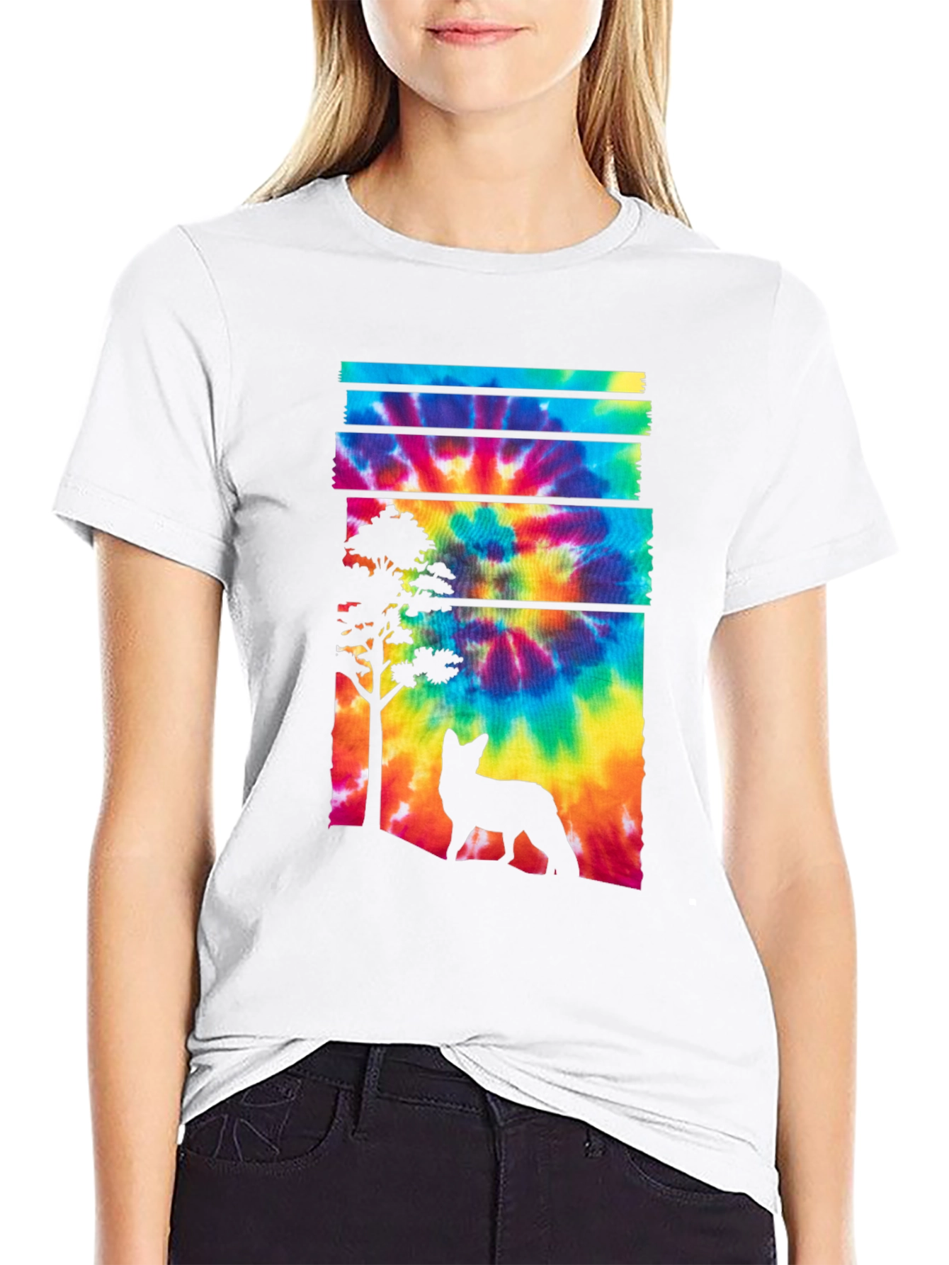 Tie-Dye Fox Silhouette Graphic Tee