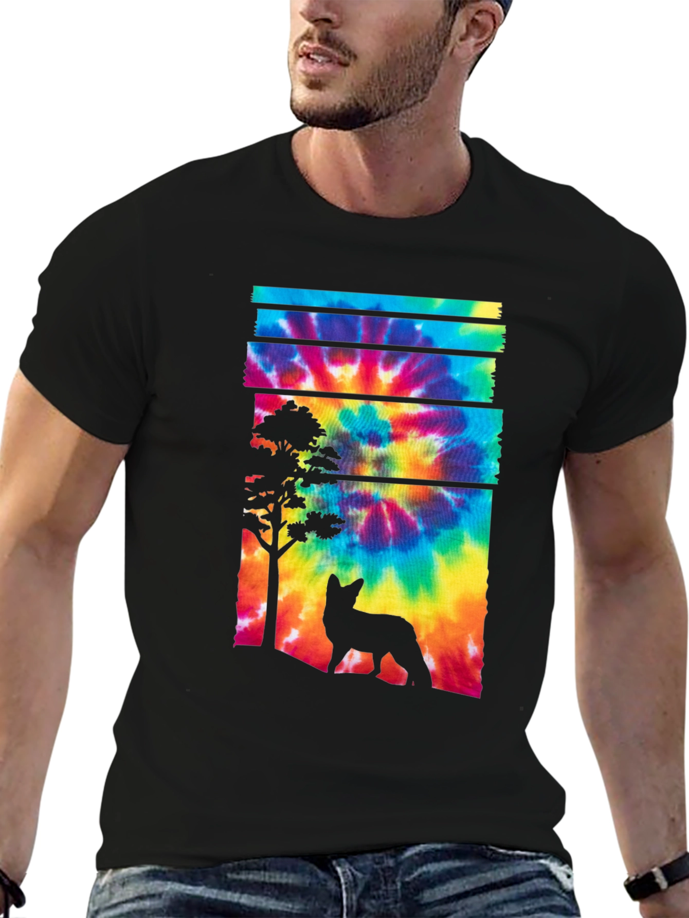Tie-Dye Fox Silhouette Graphic Tee