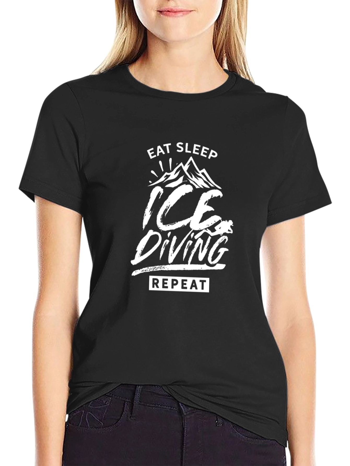 Ice Diving T-Shirt - Eat Sleep Repeat Black Tee