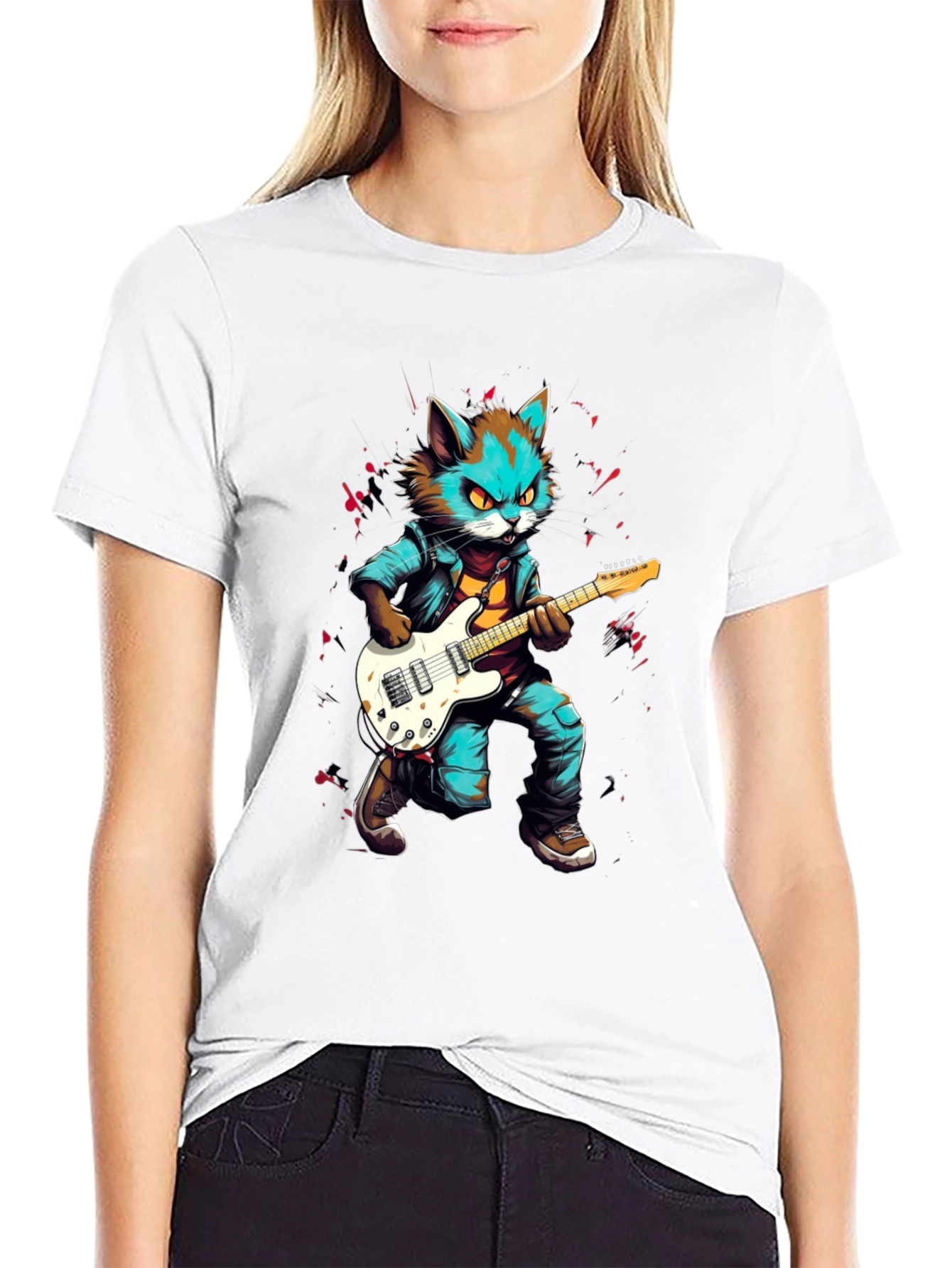 Rockstar Cat Graphic Tee - Cool & Unique Design