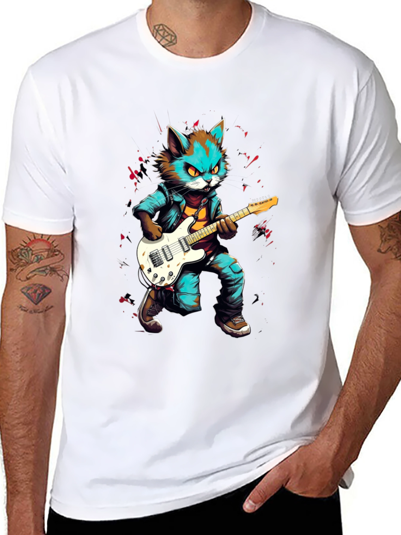 Rockstar Cat Graphic Tee - Cool & Unique Design