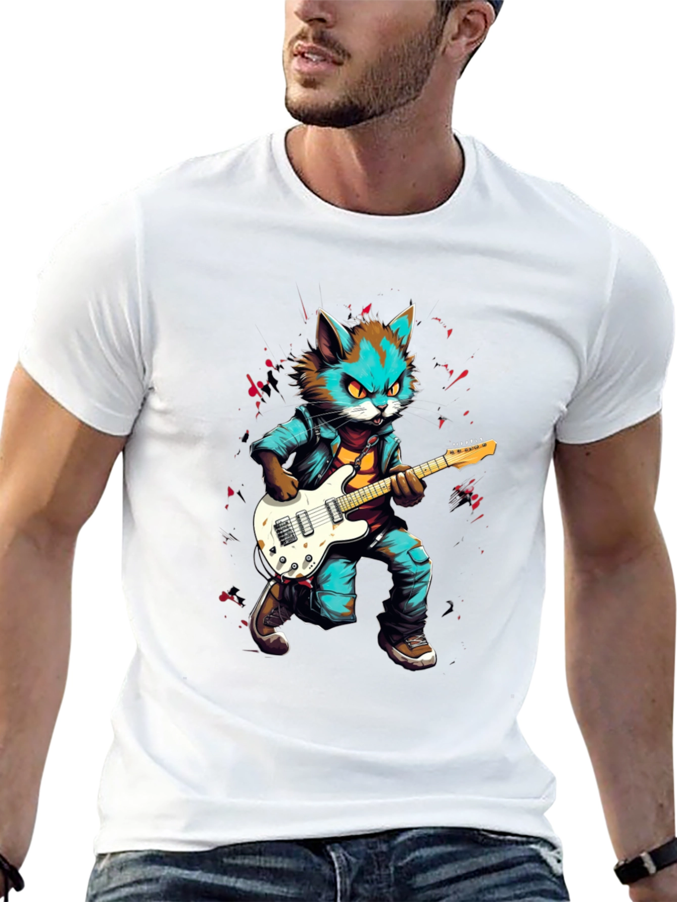 Rockstar Cat Graphic Tee - Cool & Unique Design