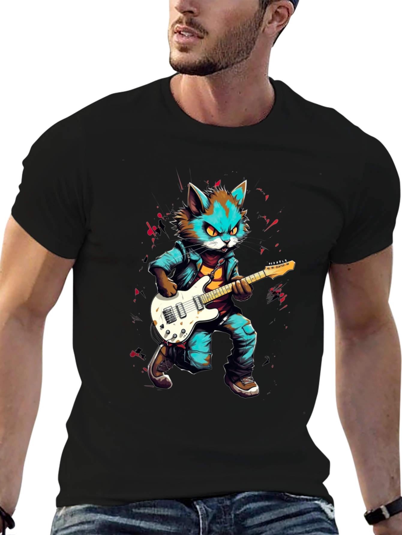 Rockstar Cat Graphic Tee - Cool & Unique Design