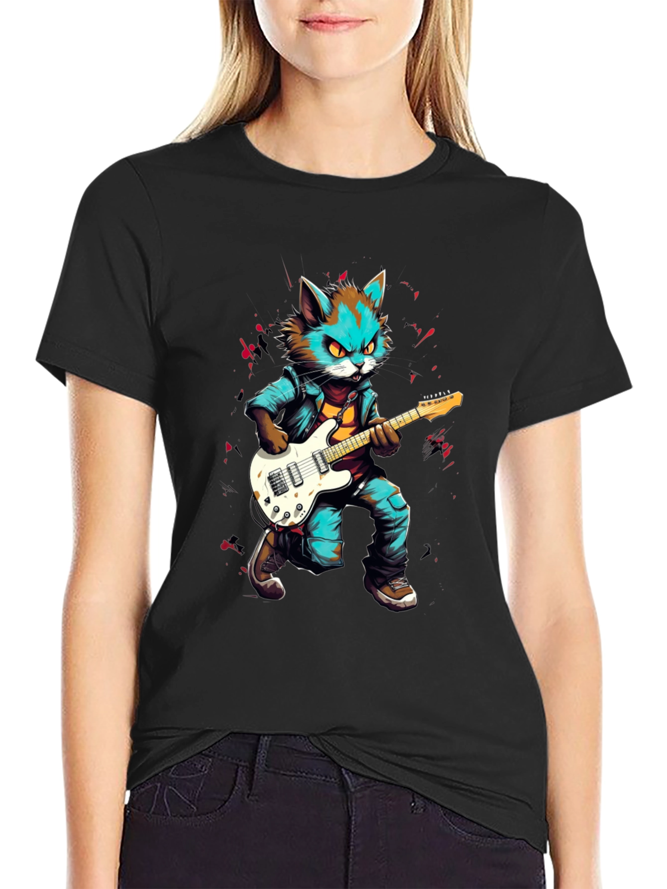 Rockstar Cat Graphic Tee - Cool & Unique Design
