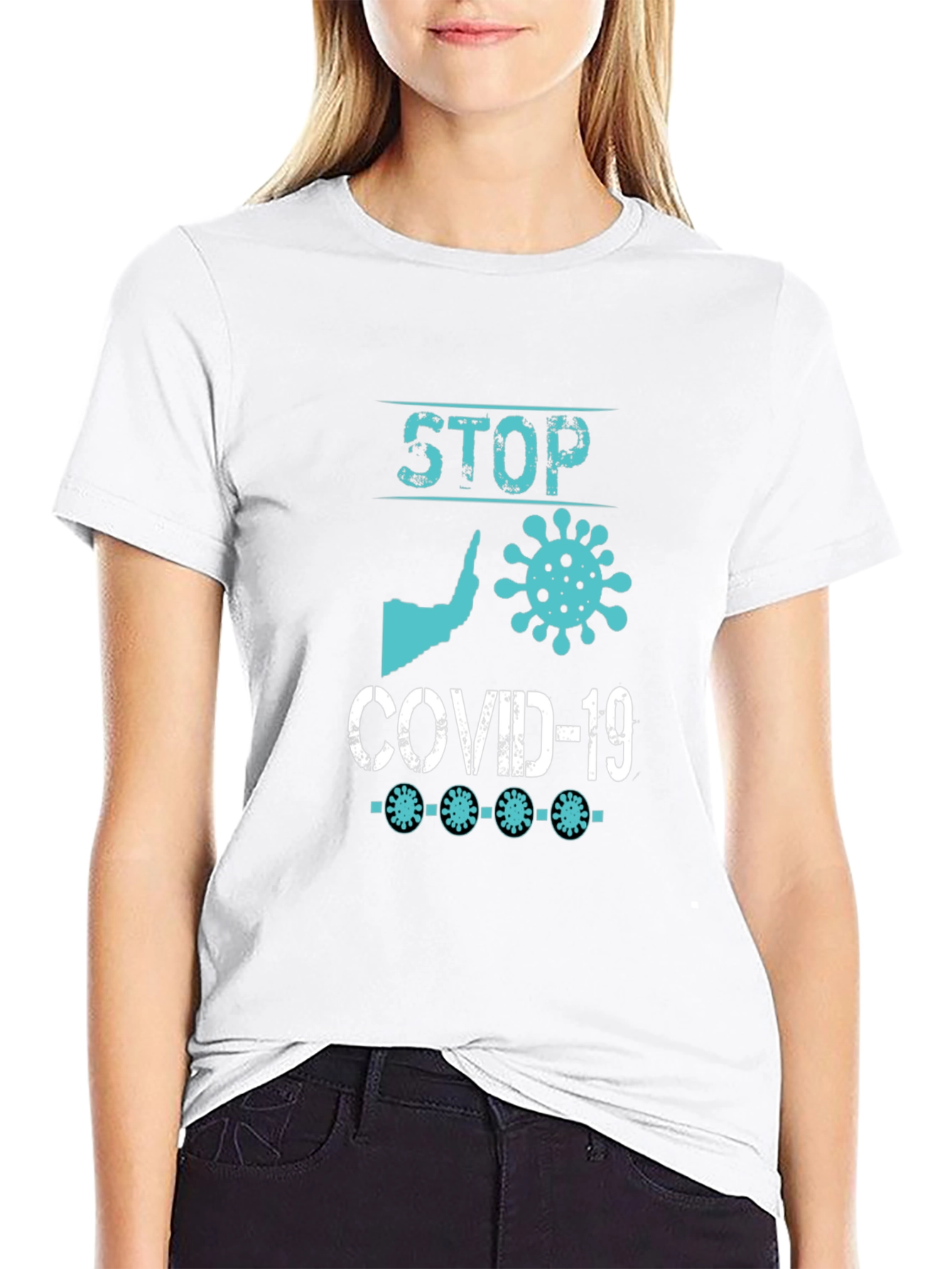 Stop Covid-19 Black Graphic T-Shirt