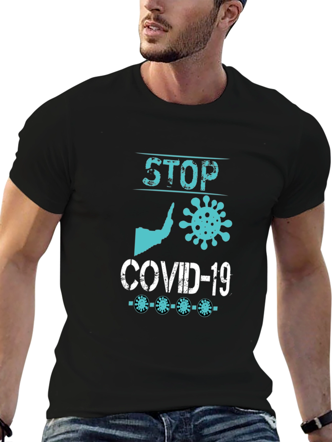 Stop Covid-19 Black Graphic T-Shirt