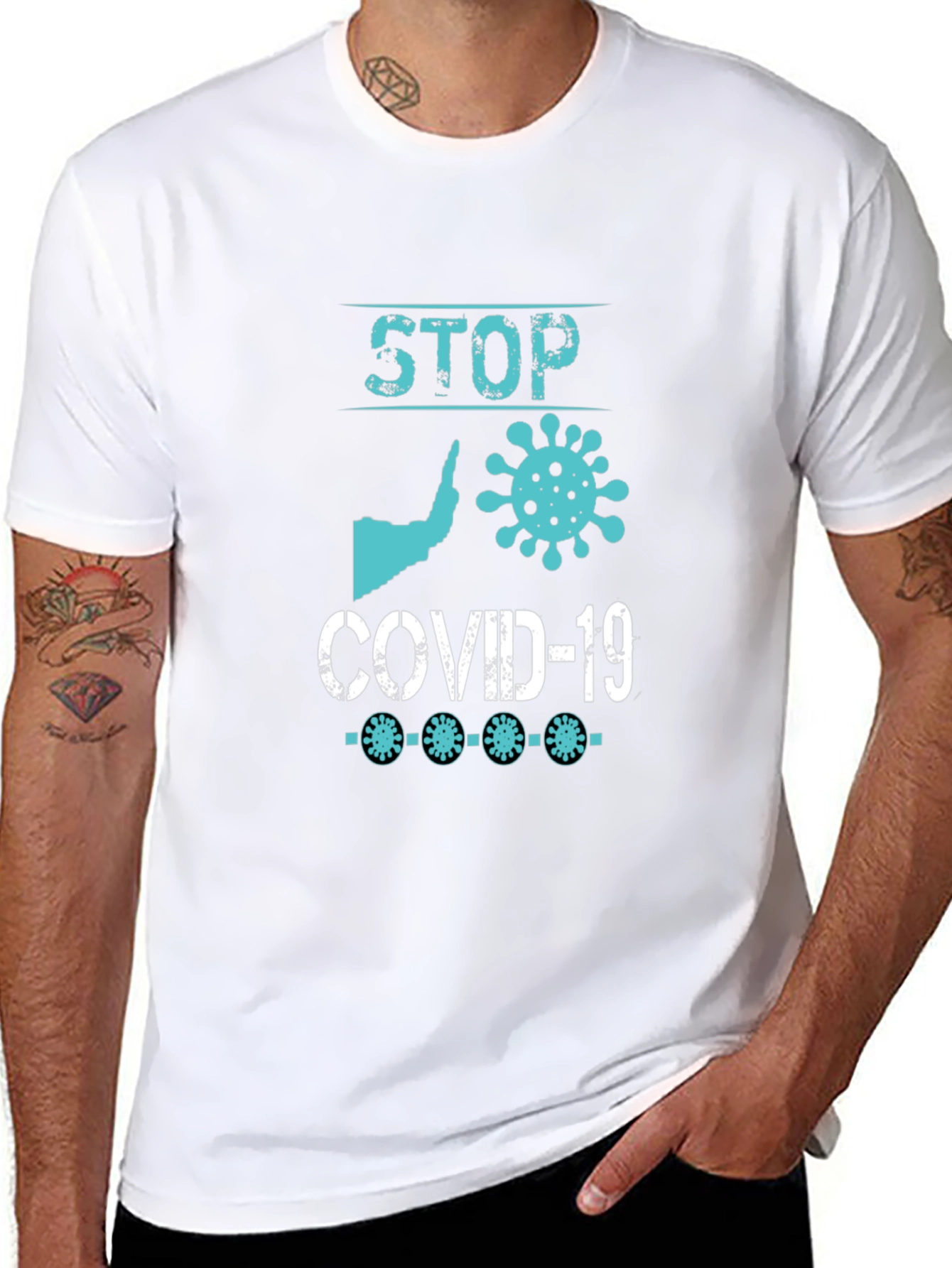 Stop Covid-19 Black Graphic T-Shirt