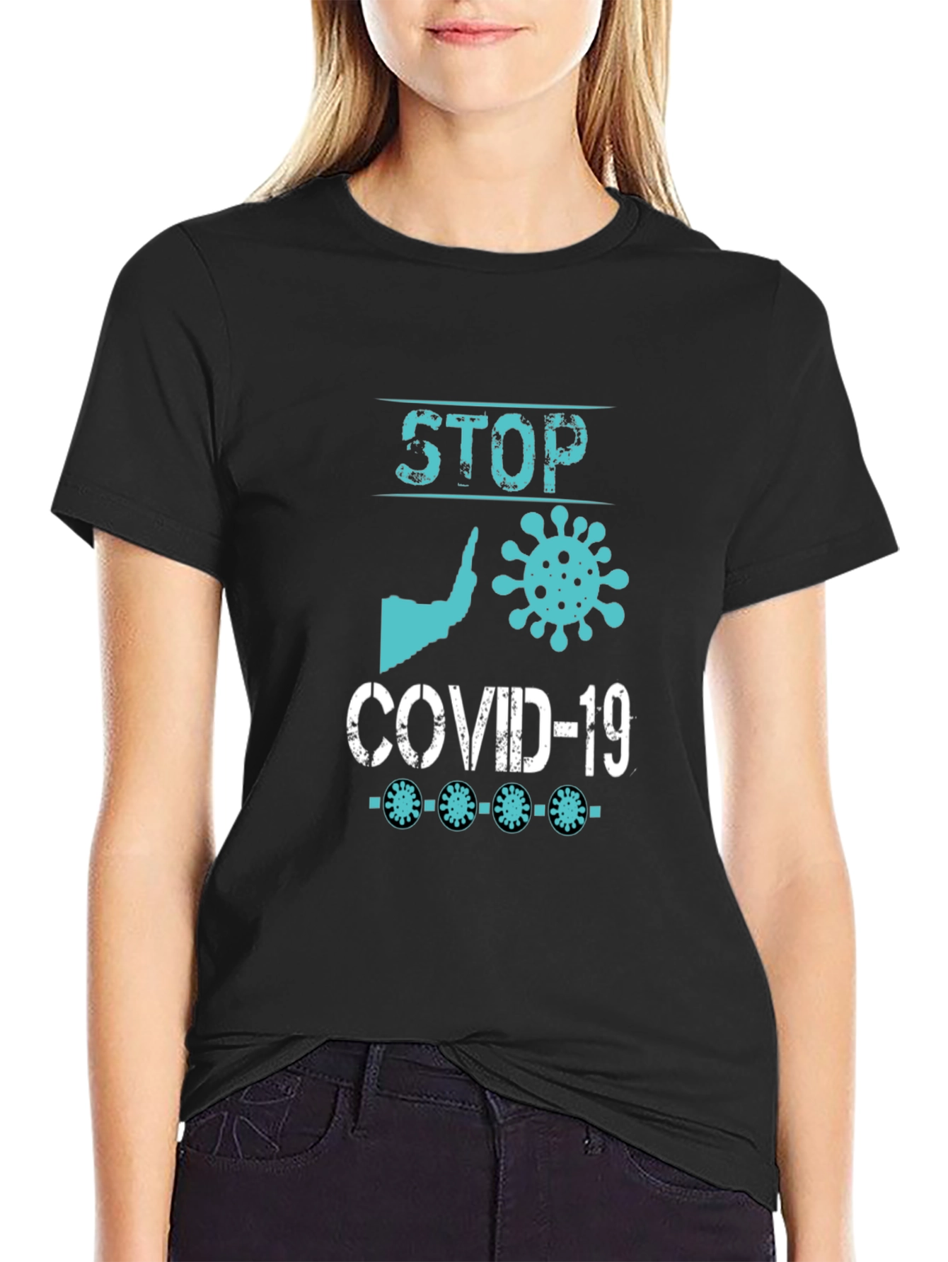 Stop Covid-19 Black Graphic T-Shirt