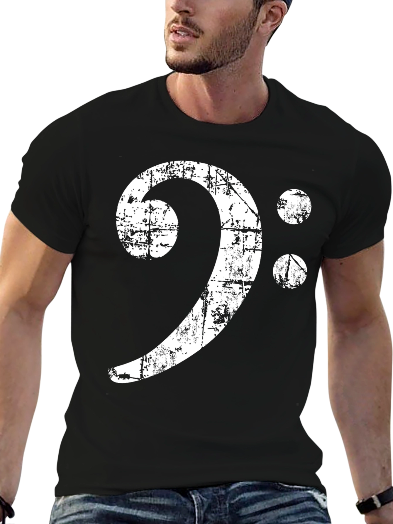 Bass Clef Distressed T-Shirt - Music Lover Tee