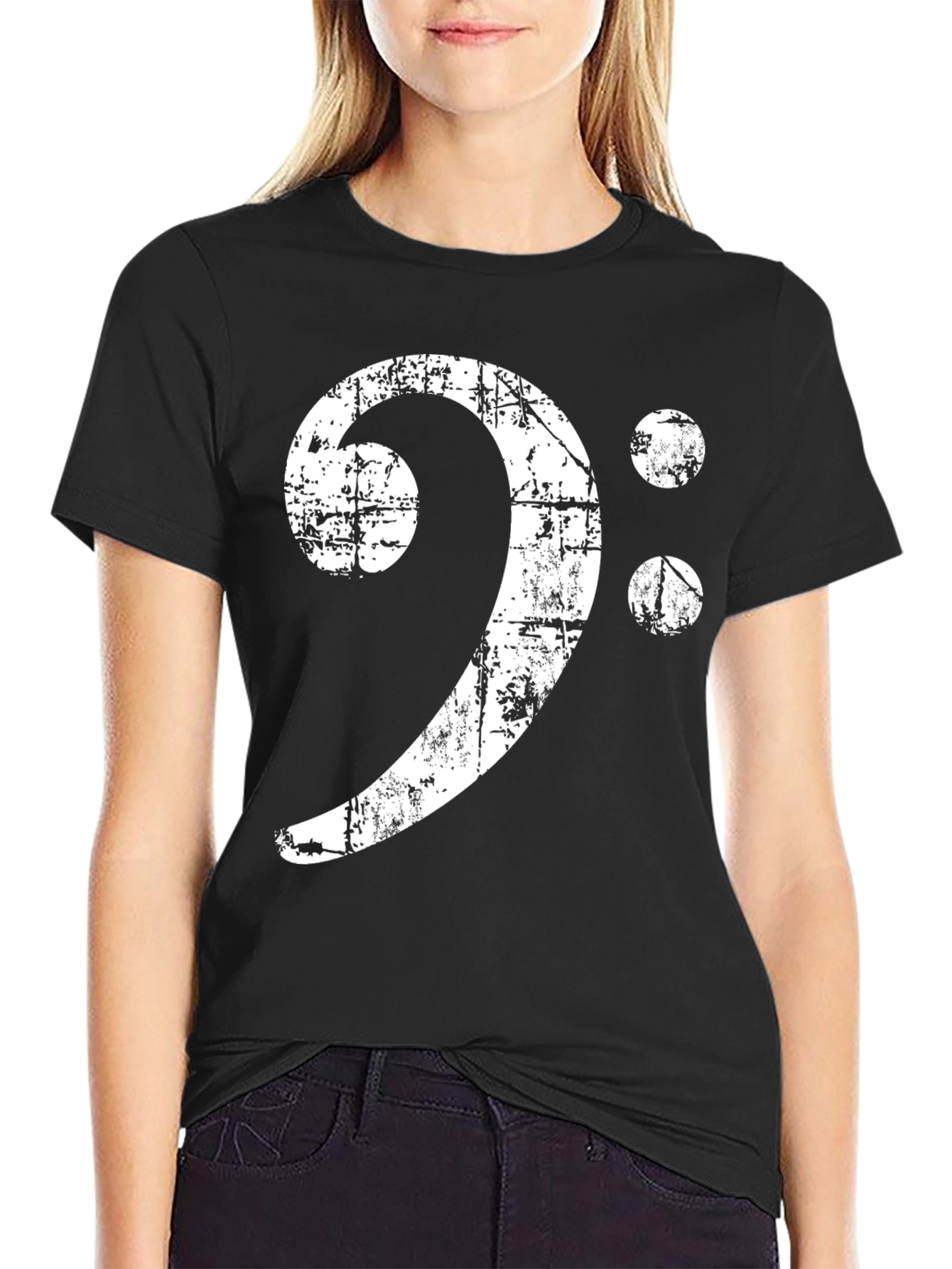 Bass Clef Distressed T-Shirt - Music Lover Tee