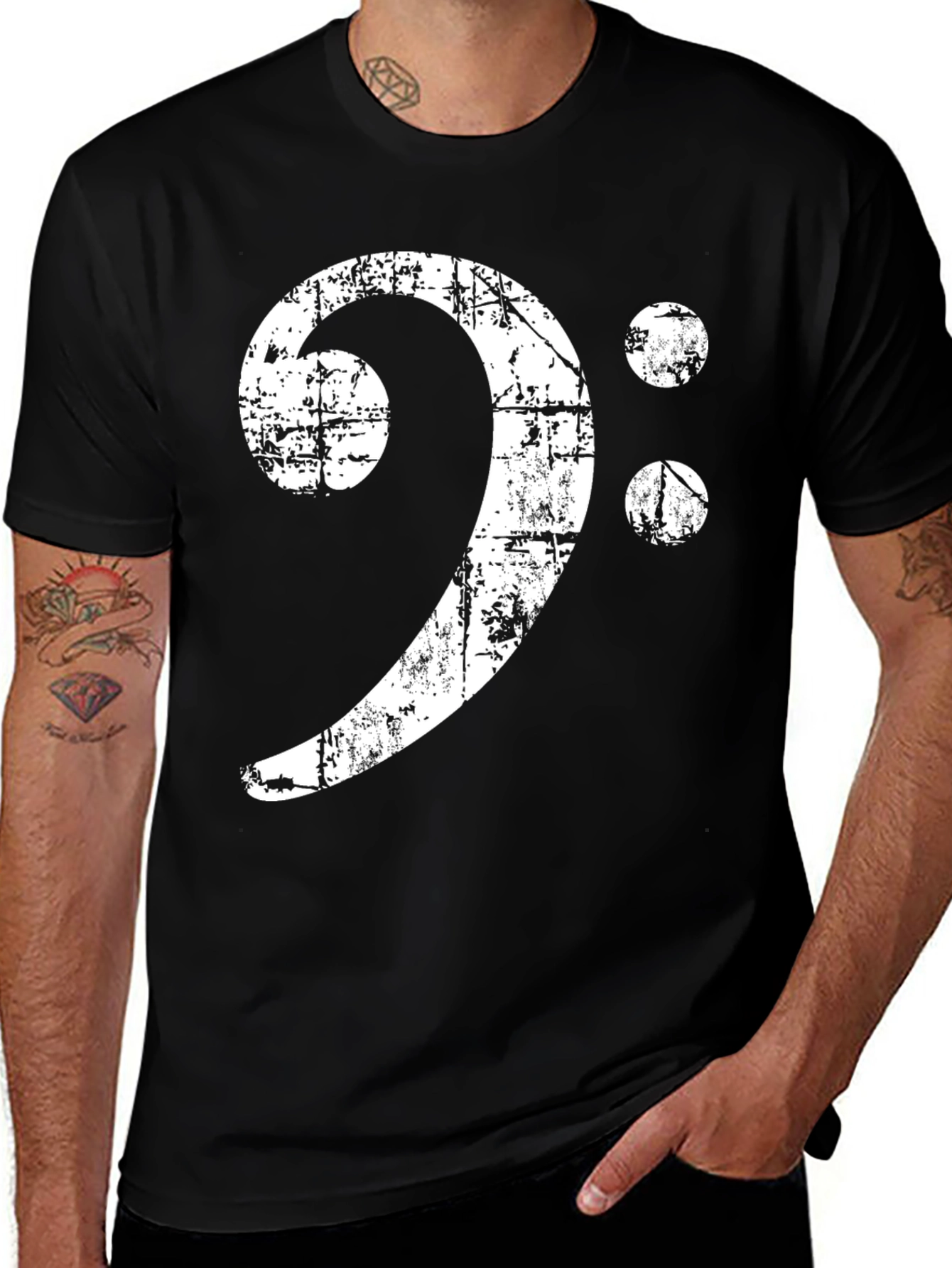 Bass Clef Distressed T-Shirt - Music Lover Tee