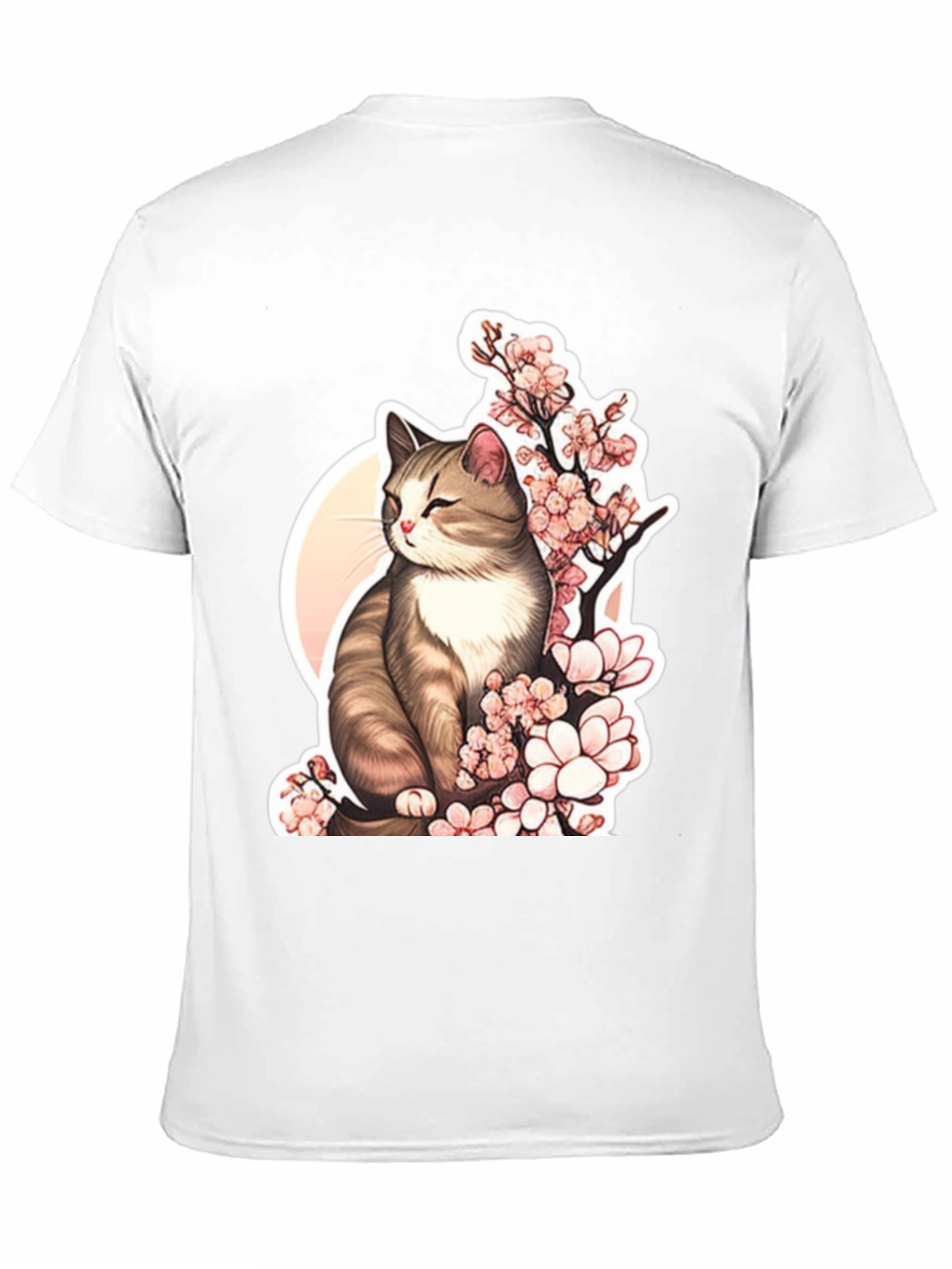Cat & Cherry Blossom T-Shirt: Black Cotton Tee