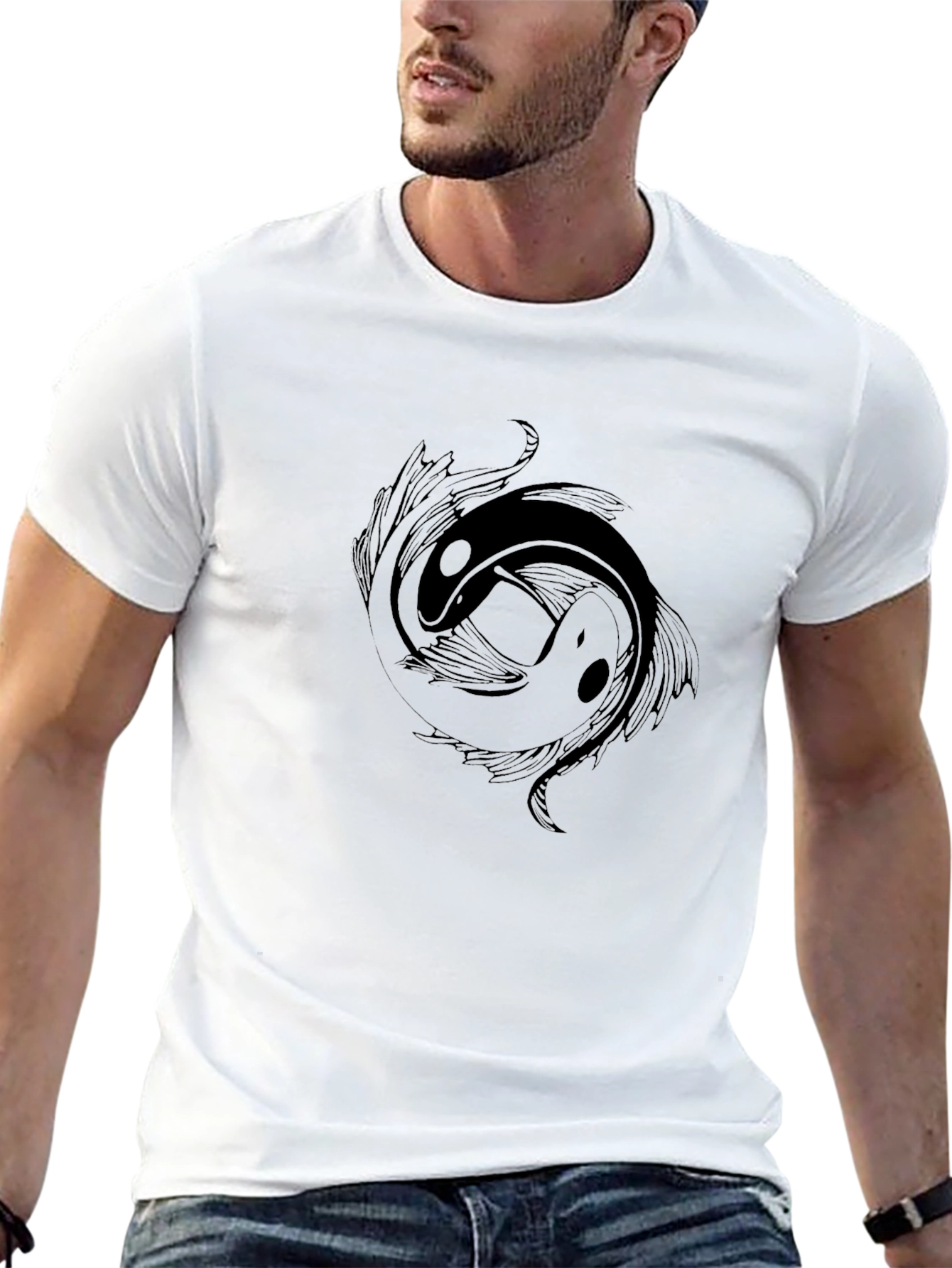 Yin Yang Koi Fish Graphic Tee - Black