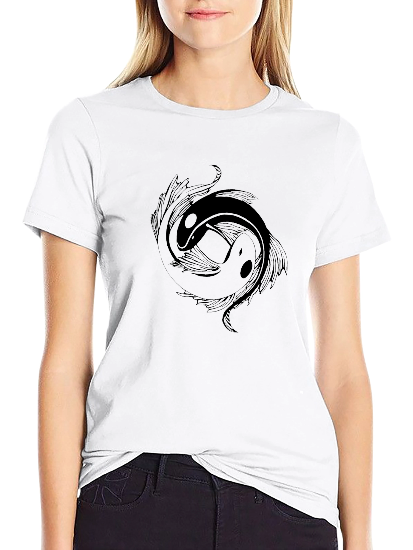 Yin Yang Koi Fish Graphic Tee - Black