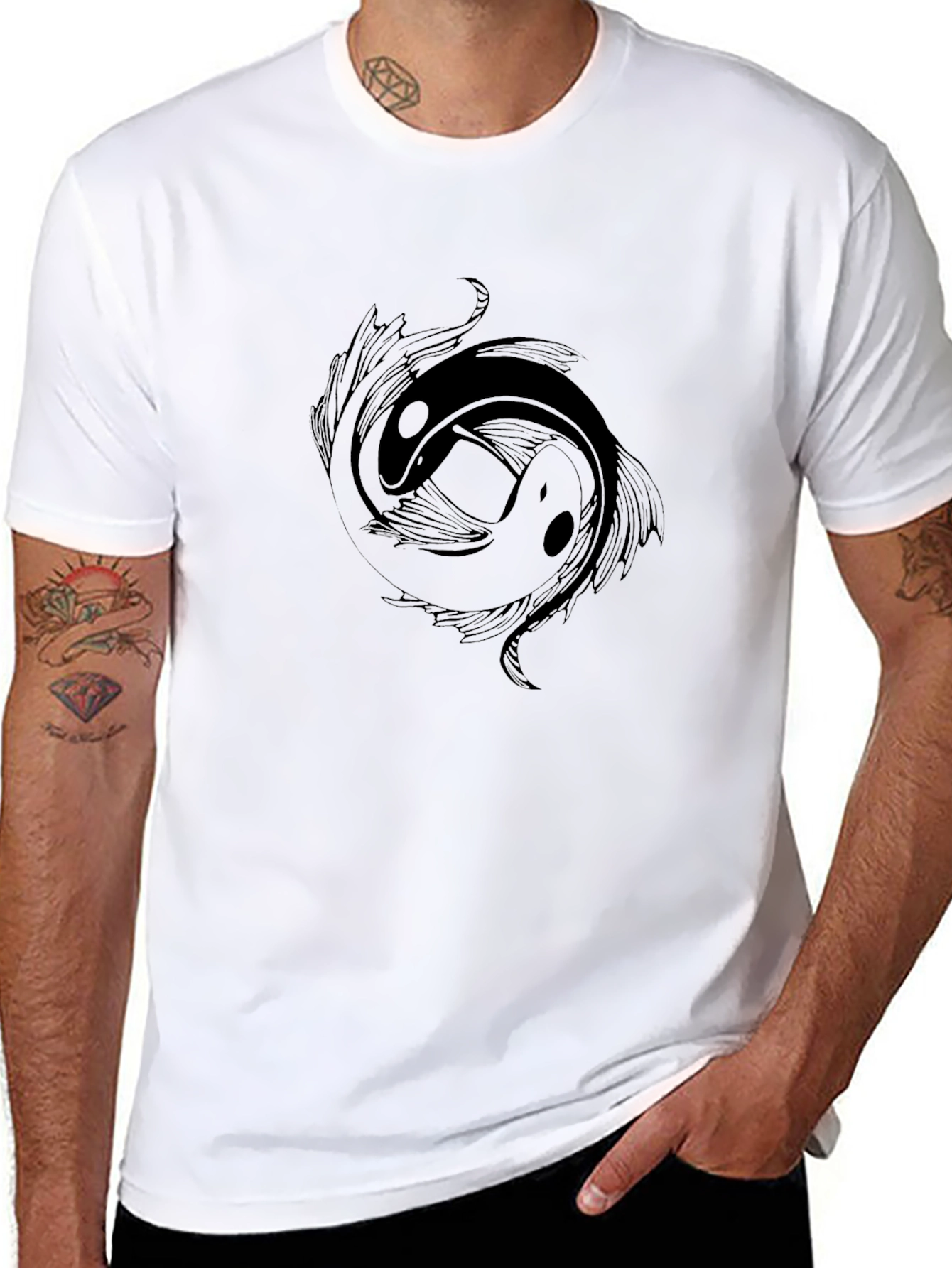 Yin Yang Koi Fish Graphic Tee - Black