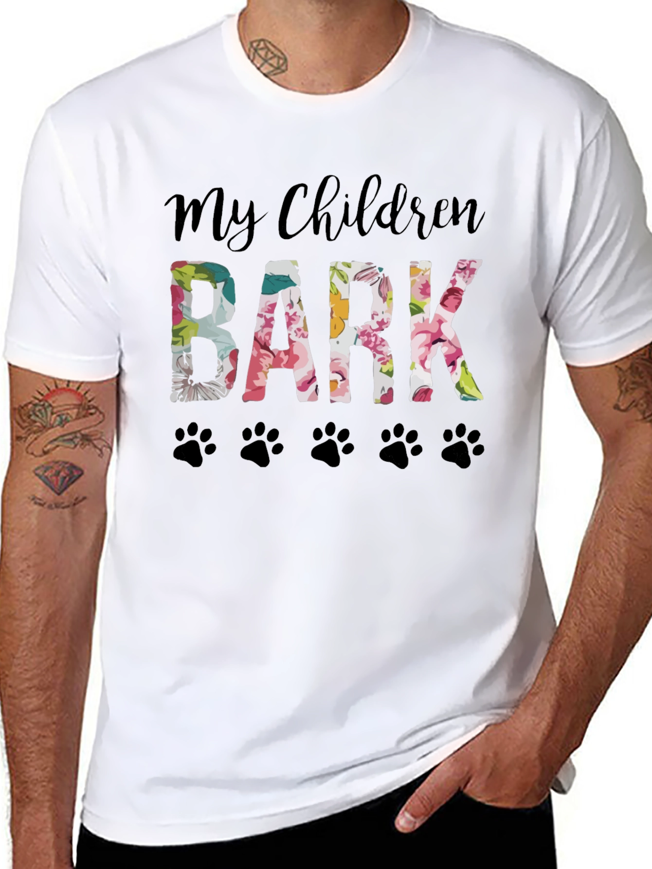 My Children Bark Floral Paw Print T-Shirt