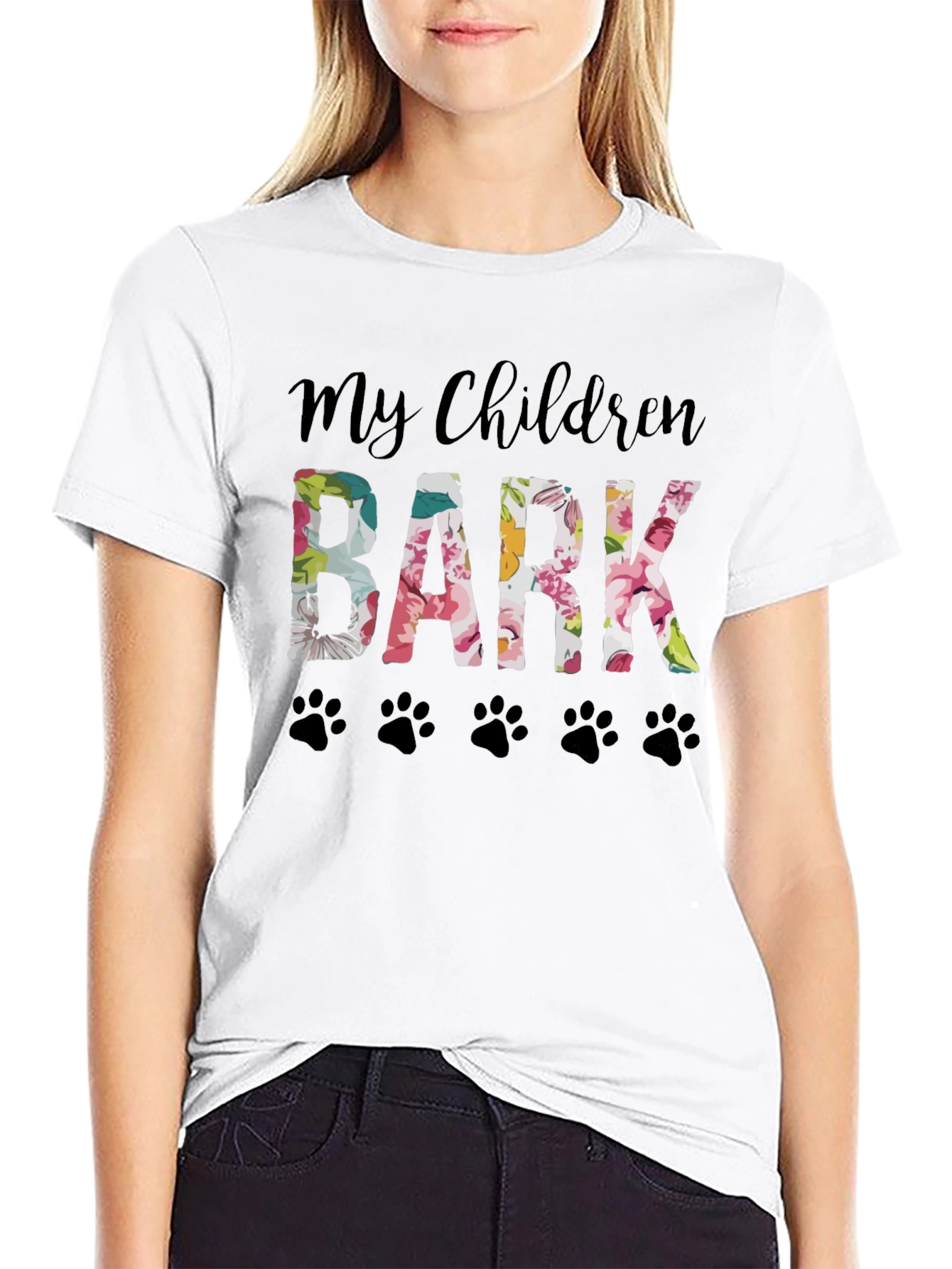 My Children Bark Floral Paw Print T-Shirt