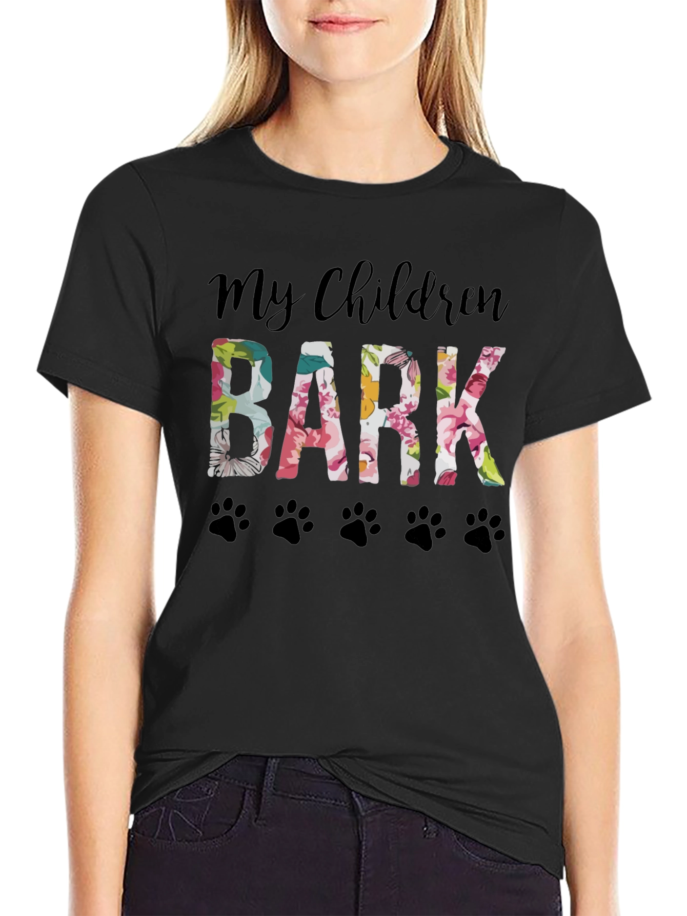 My Children Bark Floral Paw Print T-Shirt